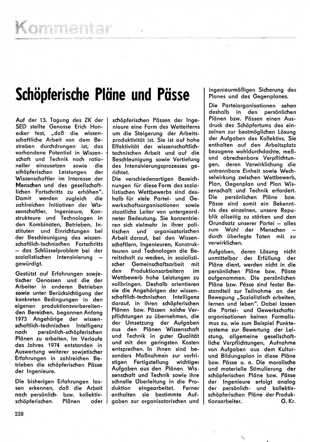 Neuer Weg (NW), Organ des Zentralkomitees (ZK) der SED (Sozialistische Einheitspartei Deutschlands) fÃ¼r Fragen des Parteilebens, 30. Jahrgang [Deutsche Demokratische Republik (DDR)] 1975, Seite 228 (NW ZK SED DDR 1975, S. 228)