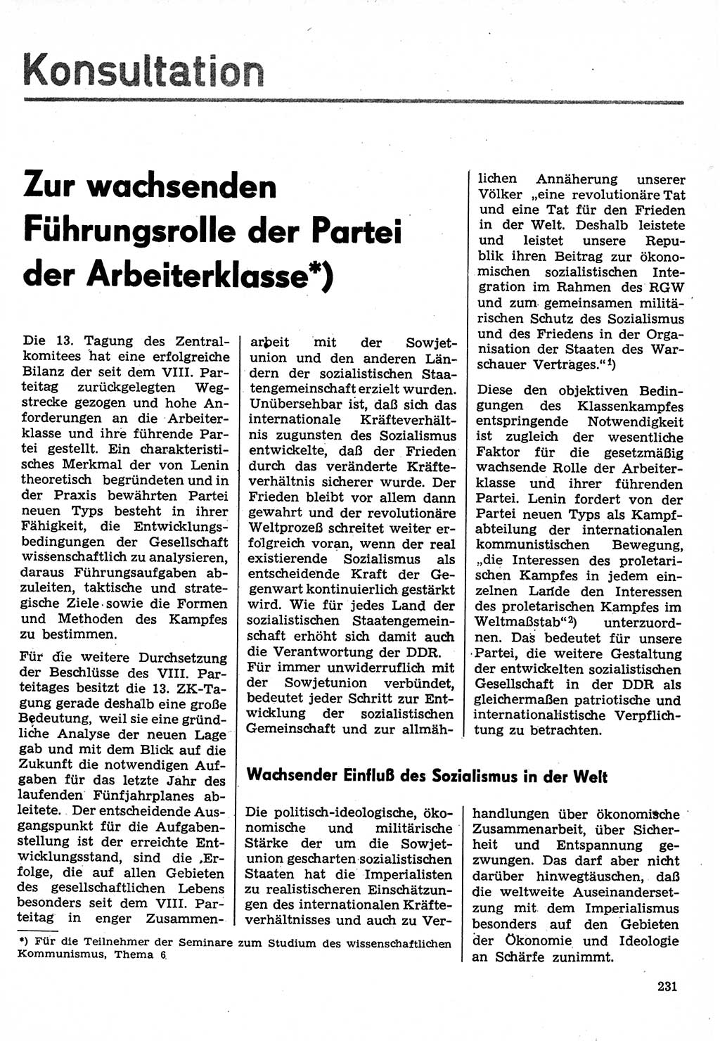 Neuer Weg (NW), Organ des Zentralkomitees (ZK) der SED (Sozialistische Einheitspartei Deutschlands) für Fragen des Parteilebens, 30. Jahrgang [Deutsche Demokratische Republik (DDR)] 1975, Seite 231 (NW ZK SED DDR 1975, S. 231)