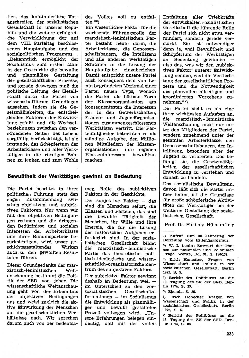 Neuer Weg (NW), Organ des Zentralkomitees (ZK) der SED (Sozialistische Einheitspartei Deutschlands) für Fragen des Parteilebens, 30. Jahrgang [Deutsche Demokratische Republik (DDR)] 1975, Seite 233 (NW ZK SED DDR 1975, S. 233)