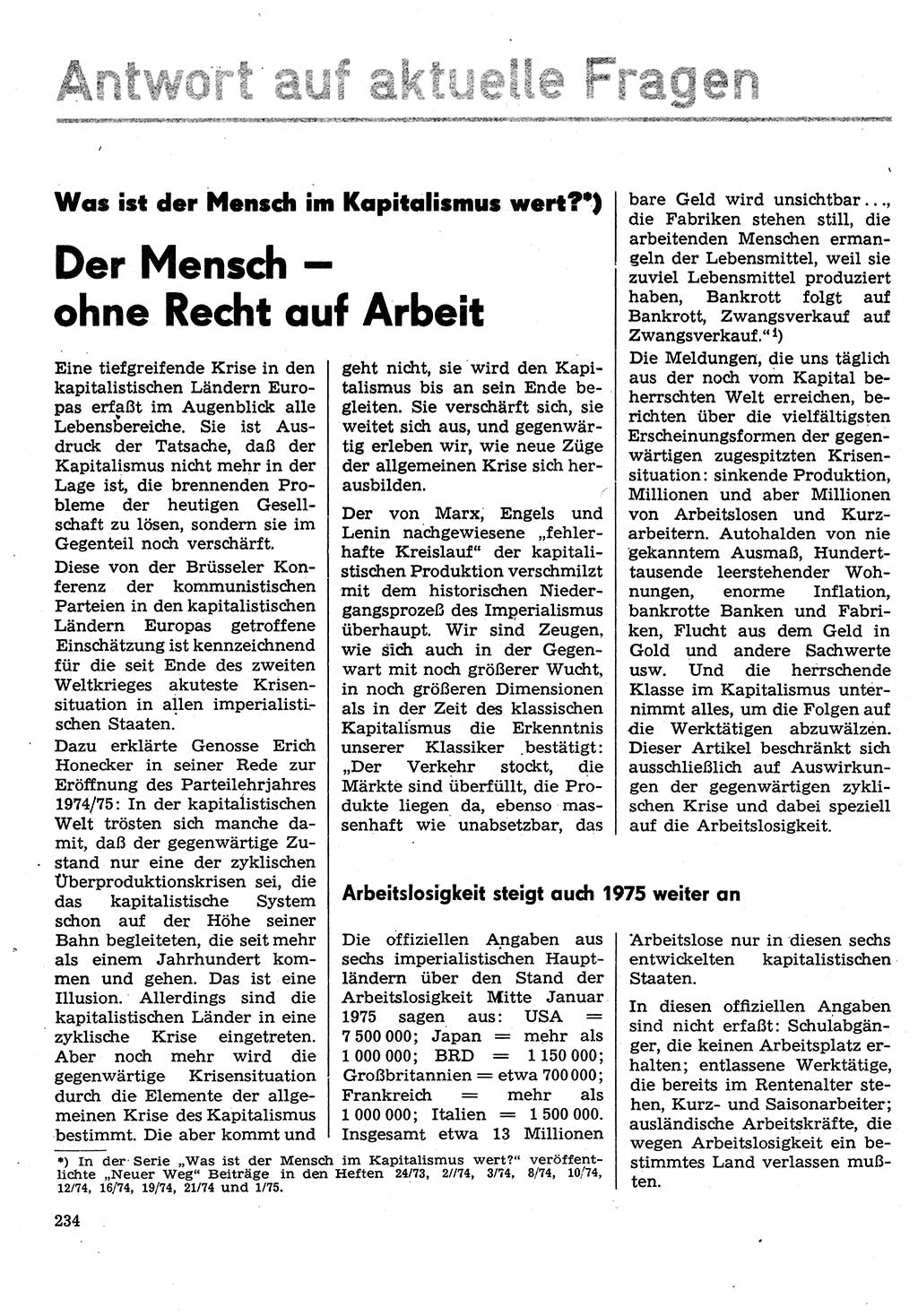 Neuer Weg (NW), Organ des Zentralkomitees (ZK) der SED (Sozialistische Einheitspartei Deutschlands) für Fragen des Parteilebens, 30. Jahrgang [Deutsche Demokratische Republik (DDR)] 1975, Seite 234 (NW ZK SED DDR 1975, S. 234)