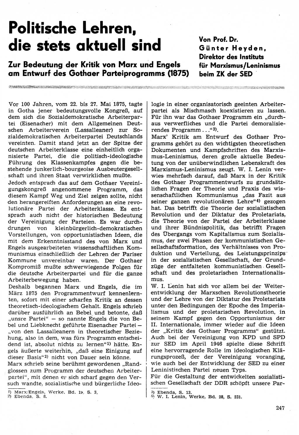Neuer Weg (NW), Organ des Zentralkomitees (ZK) der SED (Sozialistische Einheitspartei Deutschlands) für Fragen des Parteilebens, 30. Jahrgang [Deutsche Demokratische Republik (DDR)] 1975, Seite 247 (NW ZK SED DDR 1975, S. 247)