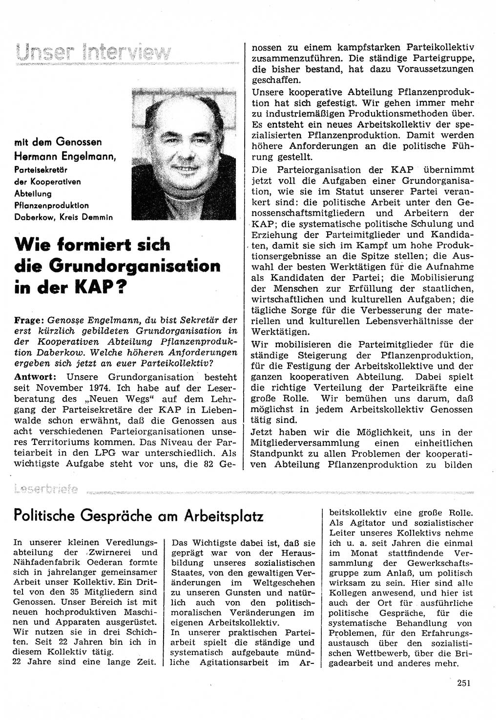 Neuer Weg (NW), Organ des Zentralkomitees (ZK) der SED (Sozialistische Einheitspartei Deutschlands) für Fragen des Parteilebens, 30. Jahrgang [Deutsche Demokratische Republik (DDR)] 1975, Seite 251 (NW ZK SED DDR 1975, S. 251)