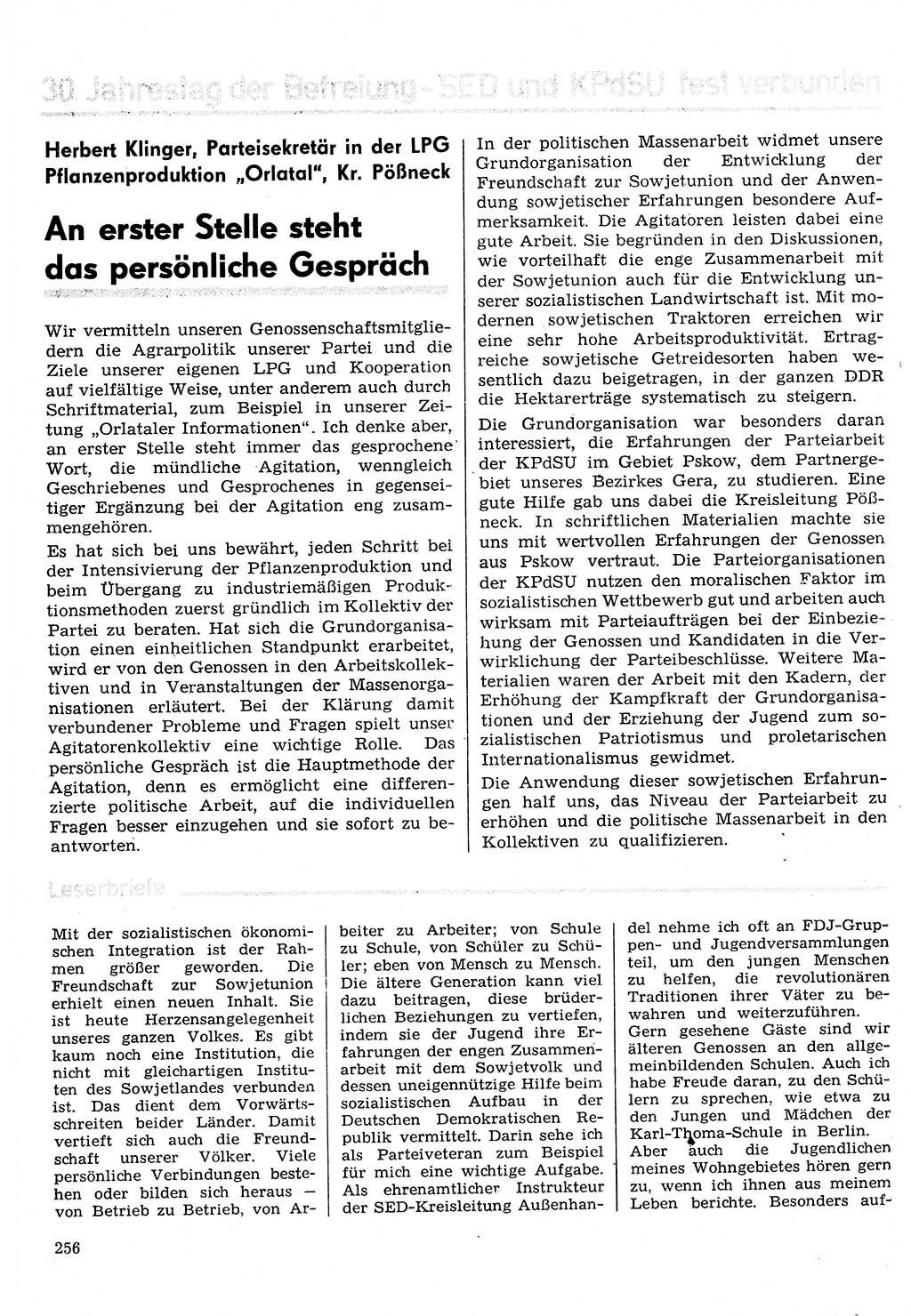 Neuer Weg (NW), Organ des Zentralkomitees (ZK) der SED (Sozialistische Einheitspartei Deutschlands) für Fragen des Parteilebens, 30. Jahrgang [Deutsche Demokratische Republik (DDR)] 1975, Seite 256 (NW ZK SED DDR 1975, S. 256)