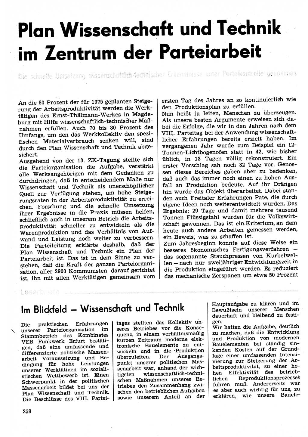 Neuer Weg (NW), Organ des Zentralkomitees (ZK) der SED (Sozialistische Einheitspartei Deutschlands) für Fragen des Parteilebens, 30. Jahrgang [Deutsche Demokratische Republik (DDR)] 1975, Seite 258 (NW ZK SED DDR 1975, S. 258)