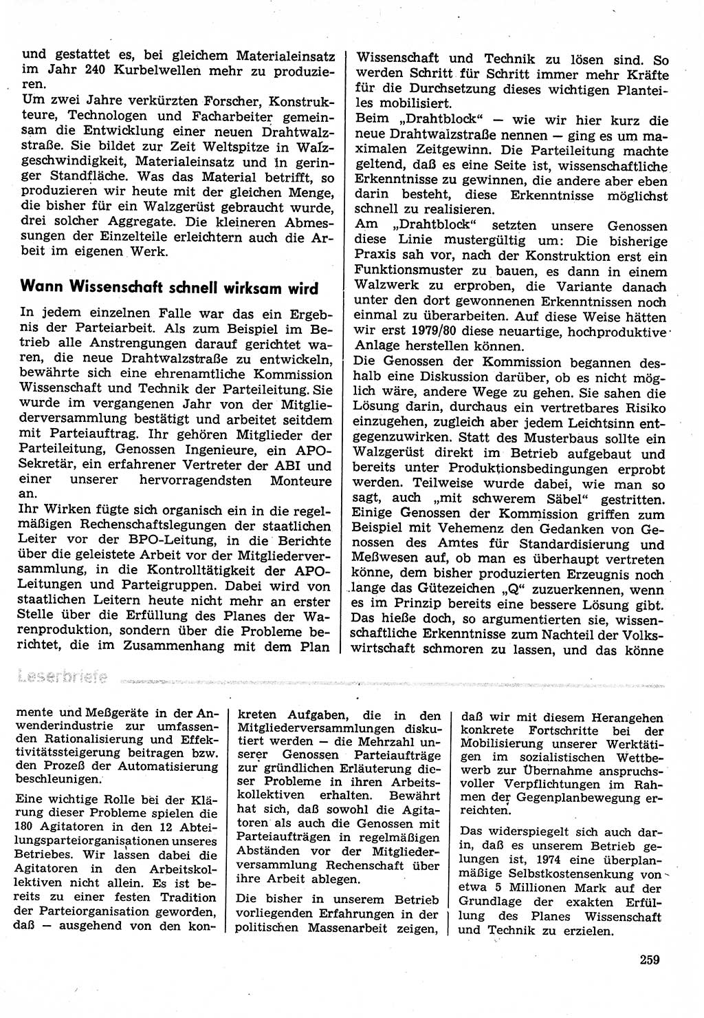 Neuer Weg (NW), Organ des Zentralkomitees (ZK) der SED (Sozialistische Einheitspartei Deutschlands) für Fragen des Parteilebens, 30. Jahrgang [Deutsche Demokratische Republik (DDR)] 1975, Seite 259 (NW ZK SED DDR 1975, S. 259)