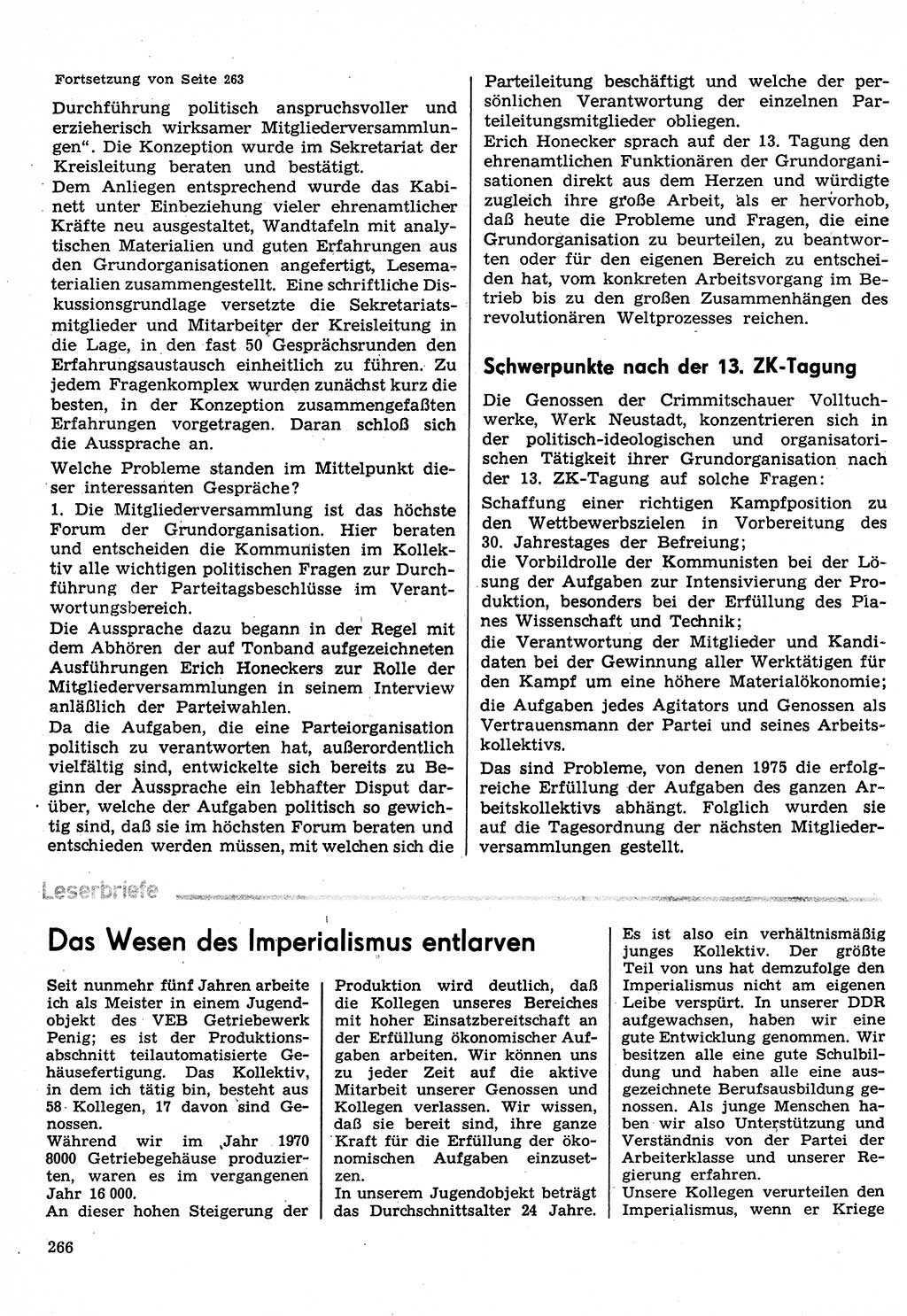 Neuer Weg (NW), Organ des Zentralkomitees (ZK) der SED (Sozialistische Einheitspartei Deutschlands) für Fragen des Parteilebens, 30. Jahrgang [Deutsche Demokratische Republik (DDR)] 1975, Seite 266 (NW ZK SED DDR 1975, S. 266)