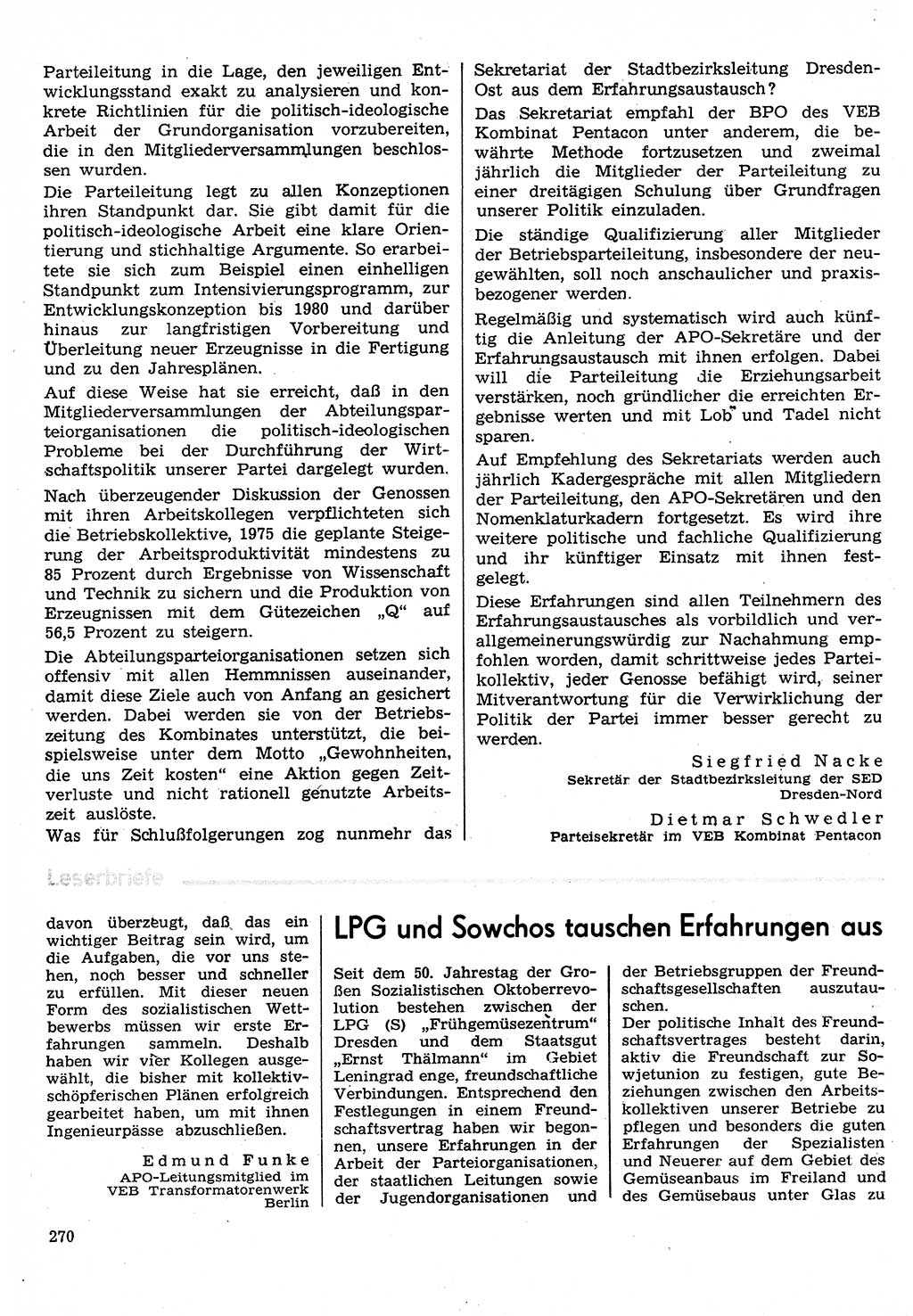 Neuer Weg (NW), Organ des Zentralkomitees (ZK) der SED (Sozialistische Einheitspartei Deutschlands) für Fragen des Parteilebens, 30. Jahrgang [Deutsche Demokratische Republik (DDR)] 1975, Seite 270 (NW ZK SED DDR 1975, S. 270)