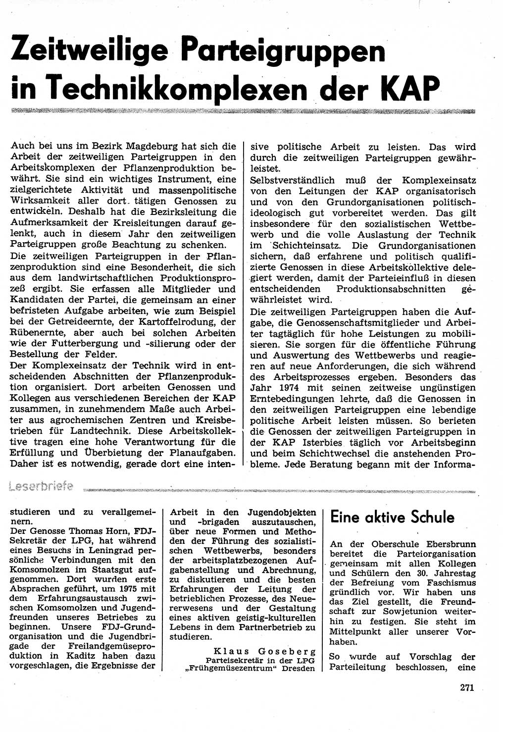 Neuer Weg (NW), Organ des Zentralkomitees (ZK) der SED (Sozialistische Einheitspartei Deutschlands) für Fragen des Parteilebens, 30. Jahrgang [Deutsche Demokratische Republik (DDR)] 1975, Seite 271 (NW ZK SED DDR 1975, S. 271)