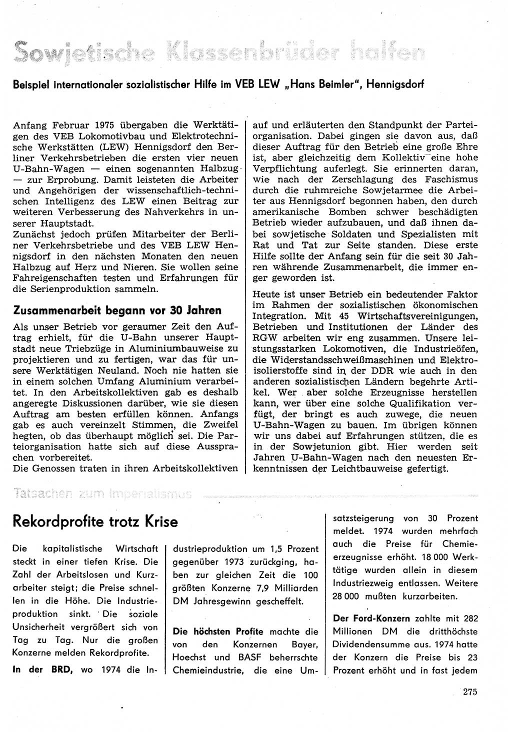 Neuer Weg (NW), Organ des Zentralkomitees (ZK) der SED (Sozialistische Einheitspartei Deutschlands) für Fragen des Parteilebens, 30. Jahrgang [Deutsche Demokratische Republik (DDR)] 1975, Seite 275 (NW ZK SED DDR 1975, S. 275)
