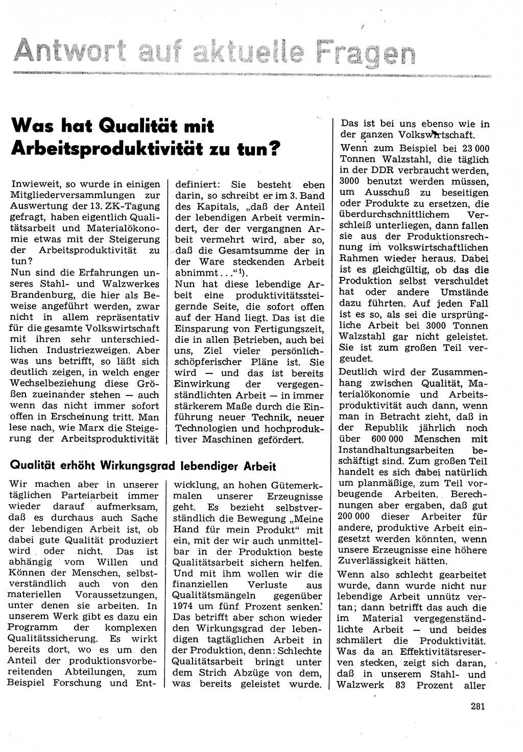 Neuer Weg (NW), Organ des Zentralkomitees (ZK) der SED (Sozialistische Einheitspartei Deutschlands) für Fragen des Parteilebens, 30. Jahrgang [Deutsche Demokratische Republik (DDR)] 1975, Seite 281 (NW ZK SED DDR 1975, S. 281)