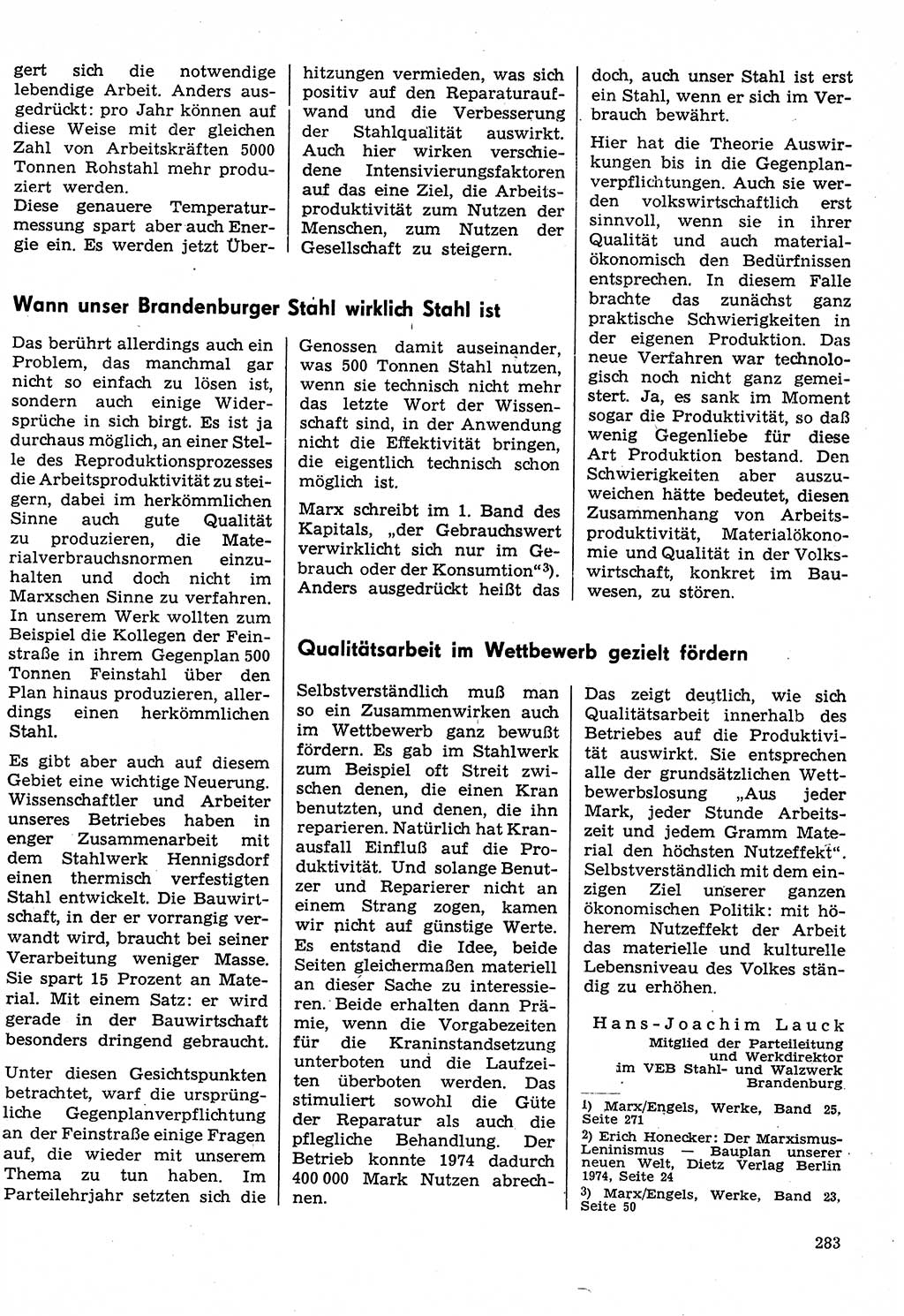 Neuer Weg (NW), Organ des Zentralkomitees (ZK) der SED (Sozialistische Einheitspartei Deutschlands) für Fragen des Parteilebens, 30. Jahrgang [Deutsche Demokratische Republik (DDR)] 1975, Seite 283 (NW ZK SED DDR 1975, S. 283)