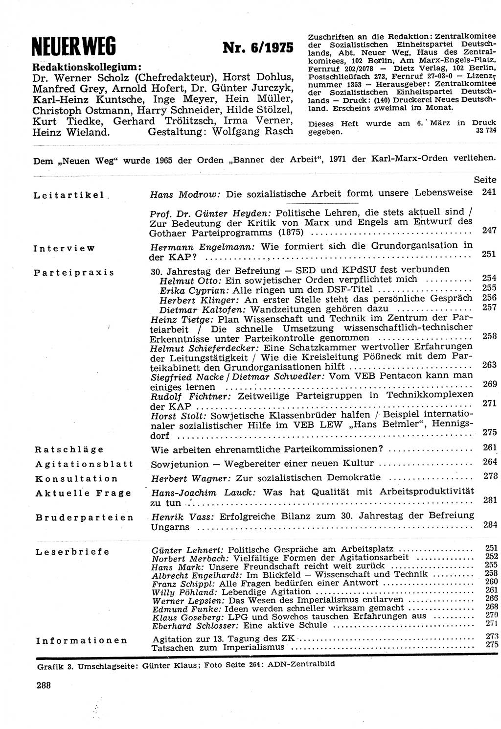 Neuer Weg (NW), Organ des Zentralkomitees (ZK) der SED (Sozialistische Einheitspartei Deutschlands) für Fragen des Parteilebens, 30. Jahrgang [Deutsche Demokratische Republik (DDR)] 1975, Seite 288 (NW ZK SED DDR 1975, S. 288)