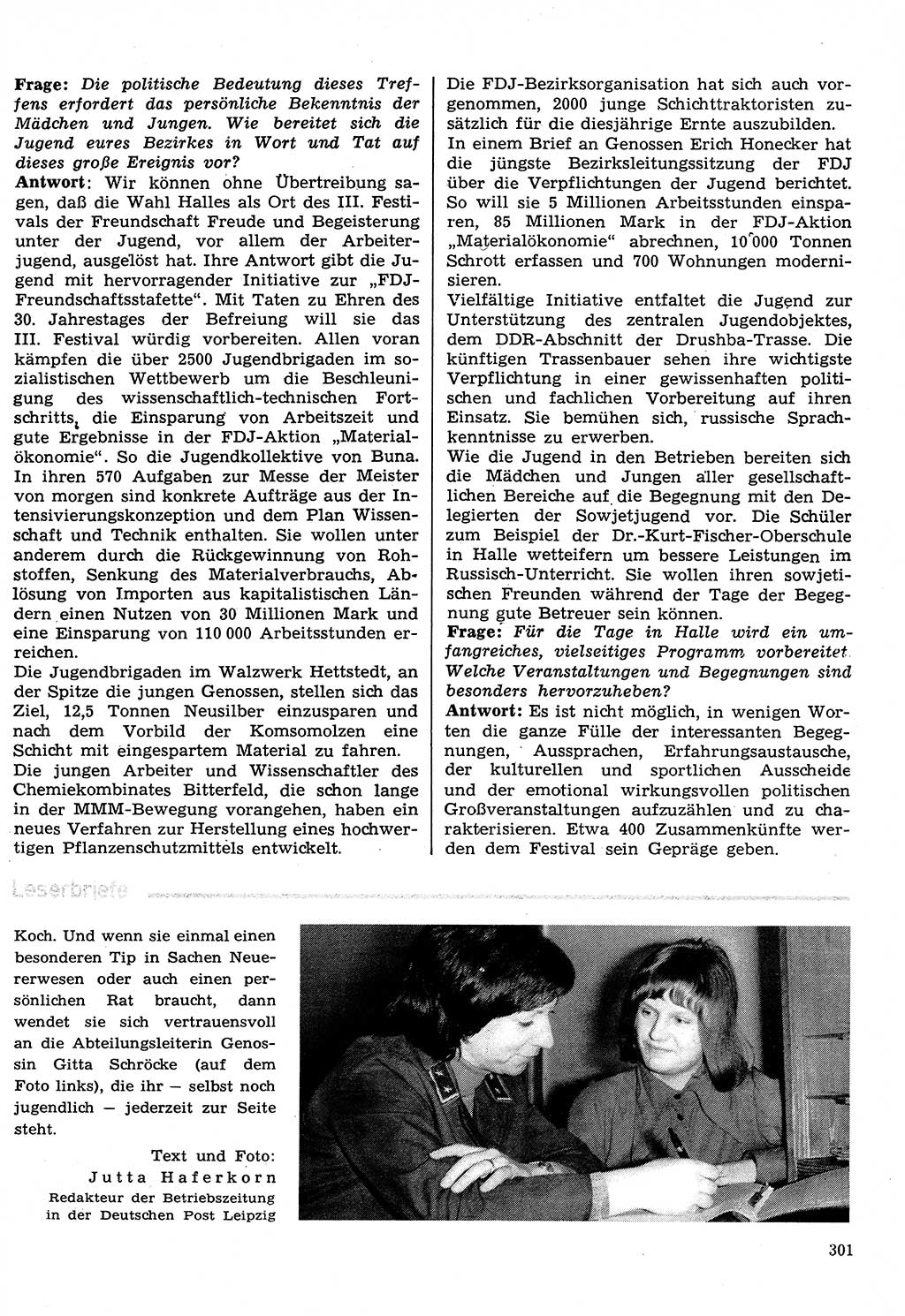 Neuer Weg (NW), Organ des Zentralkomitees (ZK) der SED (Sozialistische Einheitspartei Deutschlands) für Fragen des Parteilebens, 30. Jahrgang [Deutsche Demokratische Republik (DDR)] 1975, Seite 301 (NW ZK SED DDR 1975, S. 301)