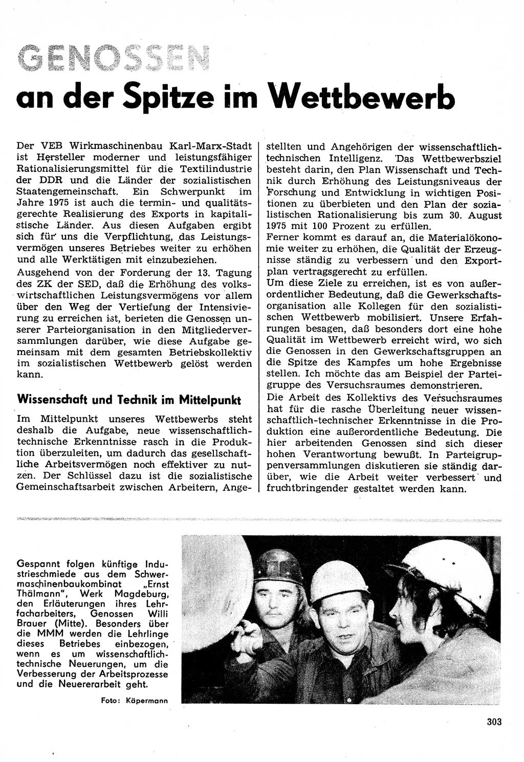 Neuer Weg (NW), Organ des Zentralkomitees (ZK) der SED (Sozialistische Einheitspartei Deutschlands) für Fragen des Parteilebens, 30. Jahrgang [Deutsche Demokratische Republik (DDR)] 1975, Seite 303 (NW ZK SED DDR 1975, S. 303)