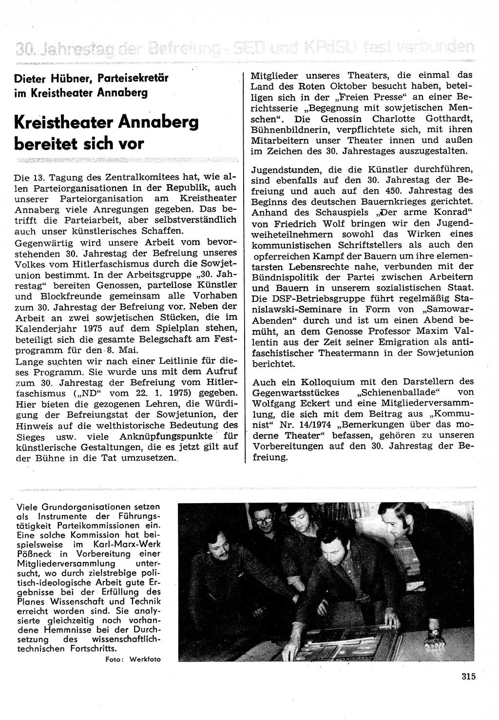 Neuer Weg (NW), Organ des Zentralkomitees (ZK) der SED (Sozialistische Einheitspartei Deutschlands) für Fragen des Parteilebens, 30. Jahrgang [Deutsche Demokratische Republik (DDR)] 1975, Seite 315 (NW ZK SED DDR 1975, S. 315)