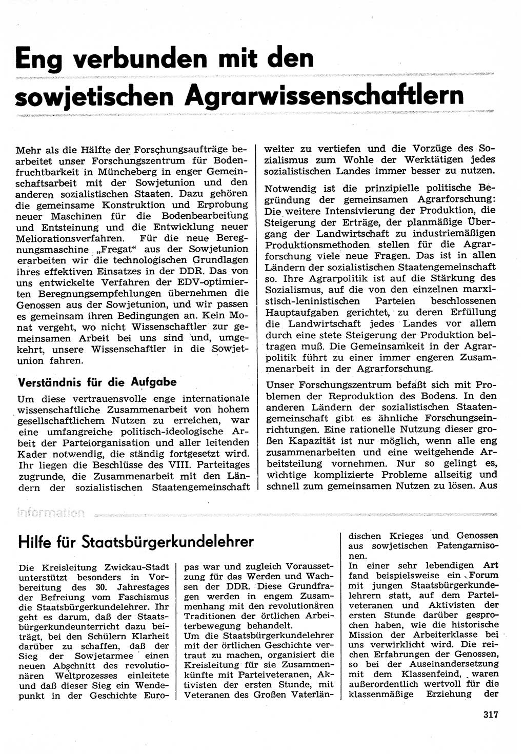Neuer Weg (NW), Organ des Zentralkomitees (ZK) der SED (Sozialistische Einheitspartei Deutschlands) für Fragen des Parteilebens, 30. Jahrgang [Deutsche Demokratische Republik (DDR)] 1975, Seite 317 (NW ZK SED DDR 1975, S. 317)