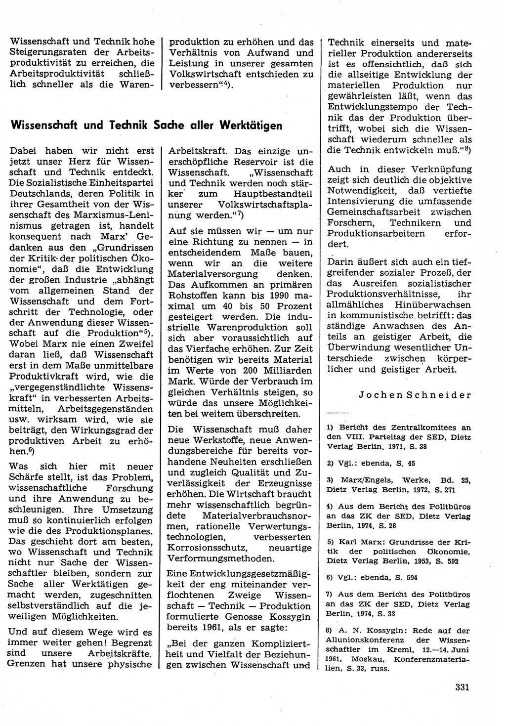 Neuer Weg (NW), Organ des Zentralkomitees (ZK) der SED (Sozialistische Einheitspartei Deutschlands) für Fragen des Parteilebens, 30. Jahrgang [Deutsche Demokratische Republik (DDR)] 1975, Seite 331 (NW ZK SED DDR 1975, S. 331)