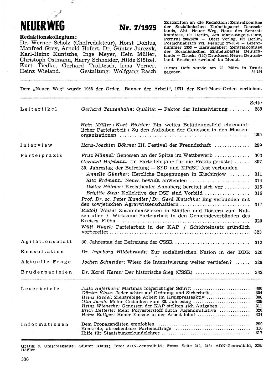 Neuer Weg (NW), Organ des Zentralkomitees (ZK) der SED (Sozialistische Einheitspartei Deutschlands) für Fragen des Parteilebens, 30. Jahrgang [Deutsche Demokratische Republik (DDR)] 1975, Seite 336 (NW ZK SED DDR 1975, S. 336)