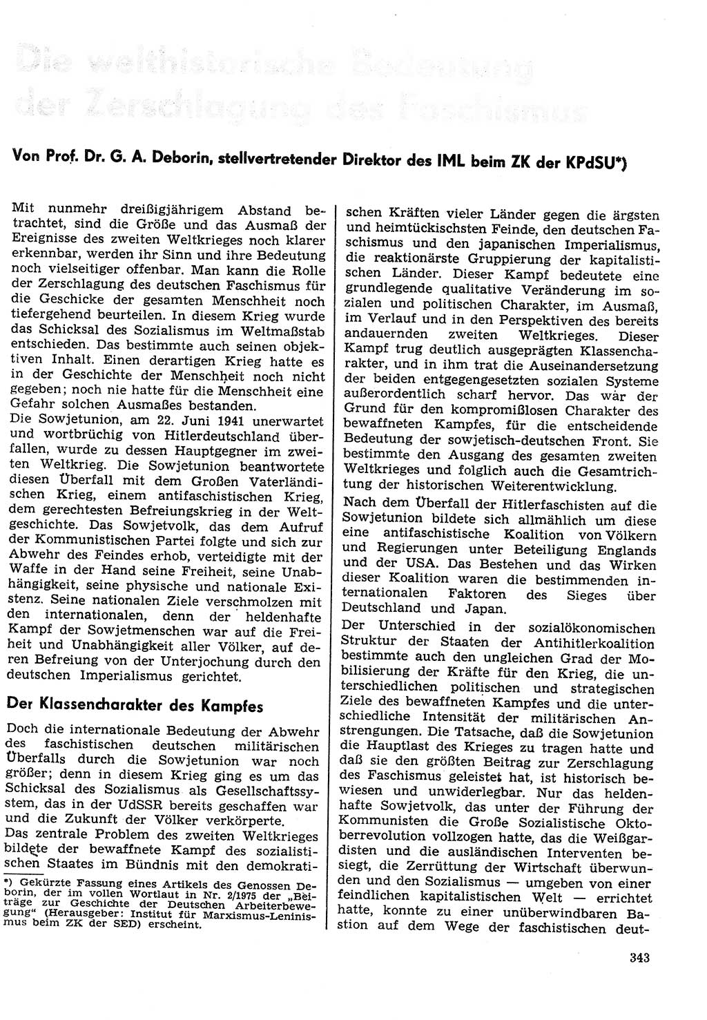 Neuer Weg (NW), Organ des Zentralkomitees (ZK) der SED (Sozialistische Einheitspartei Deutschlands) für Fragen des Parteilebens, 30. Jahrgang [Deutsche Demokratische Republik (DDR)] 1975, Seite 343 (NW ZK SED DDR 1975, S. 343)