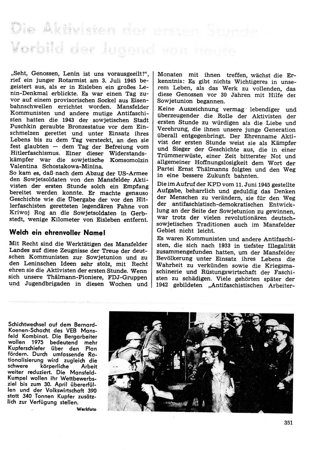 Neuer Weg (NW), Organ des Zentralkomitees (ZK) der SED (Sozialistische Einheitspartei Deutschlands) für Fragen des Parteilebens, 30. Jahrgang [Deutsche Demokratische Republik (DDR)] 1975, Seite 351 (NW ZK SED DDR 1975, S. 351)