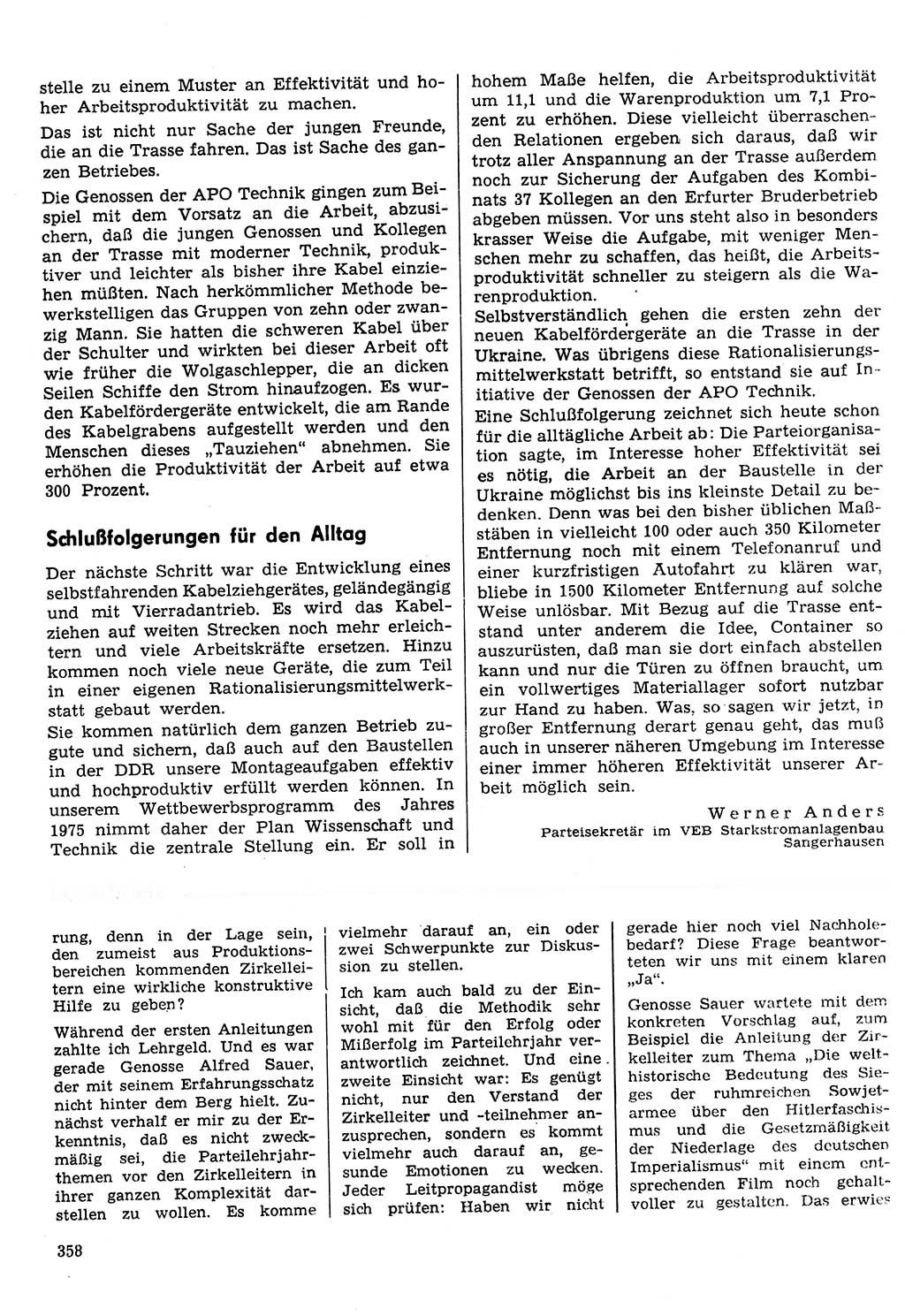 Neuer Weg (NW), Organ des Zentralkomitees (ZK) der SED (Sozialistische Einheitspartei Deutschlands) für Fragen des Parteilebens, 30. Jahrgang [Deutsche Demokratische Republik (DDR)] 1975, Seite 358 (NW ZK SED DDR 1975, S. 358)