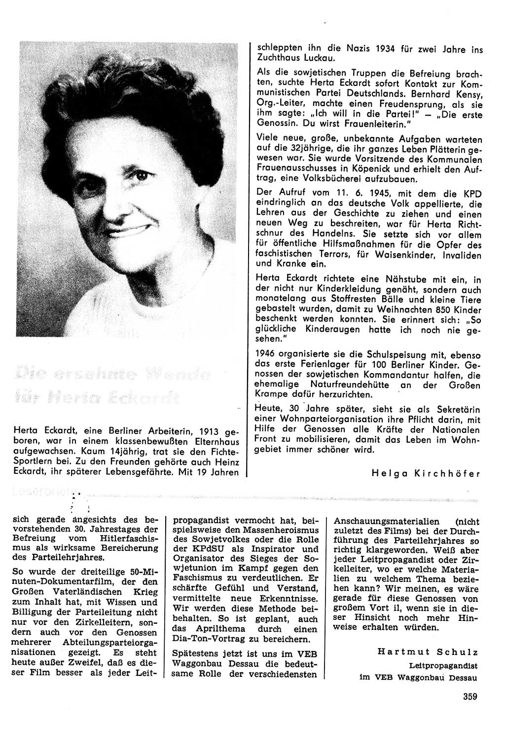 Neuer Weg (NW), Organ des Zentralkomitees (ZK) der SED (Sozialistische Einheitspartei Deutschlands) für Fragen des Parteilebens, 30. Jahrgang [Deutsche Demokratische Republik (DDR)] 1975, Seite 359 (NW ZK SED DDR 1975, S. 359)