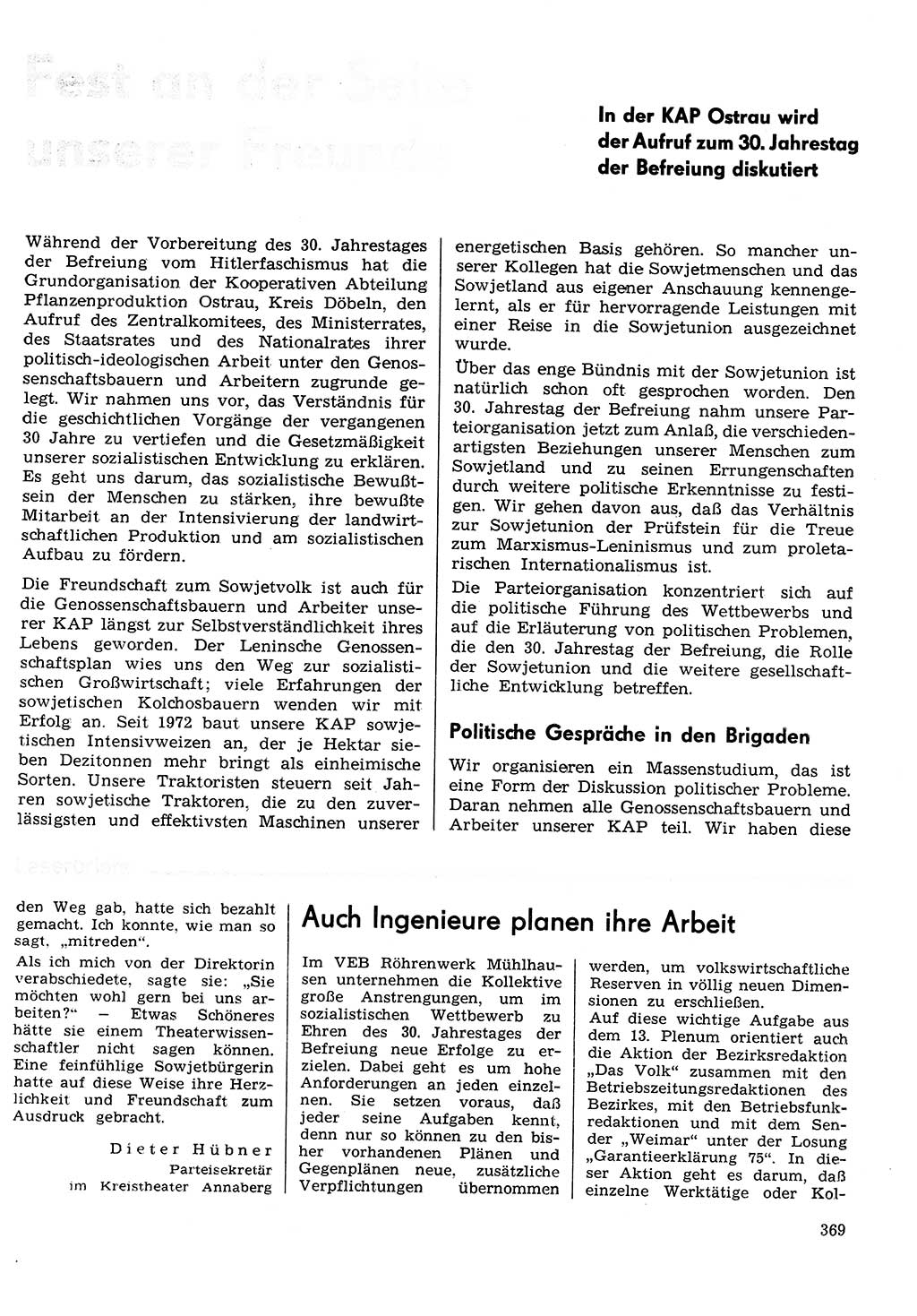 Neuer Weg (NW), Organ des Zentralkomitees (ZK) der SED (Sozialistische Einheitspartei Deutschlands) für Fragen des Parteilebens, 30. Jahrgang [Deutsche Demokratische Republik (DDR)] 1975, Seite 369 (NW ZK SED DDR 1975, S. 369)