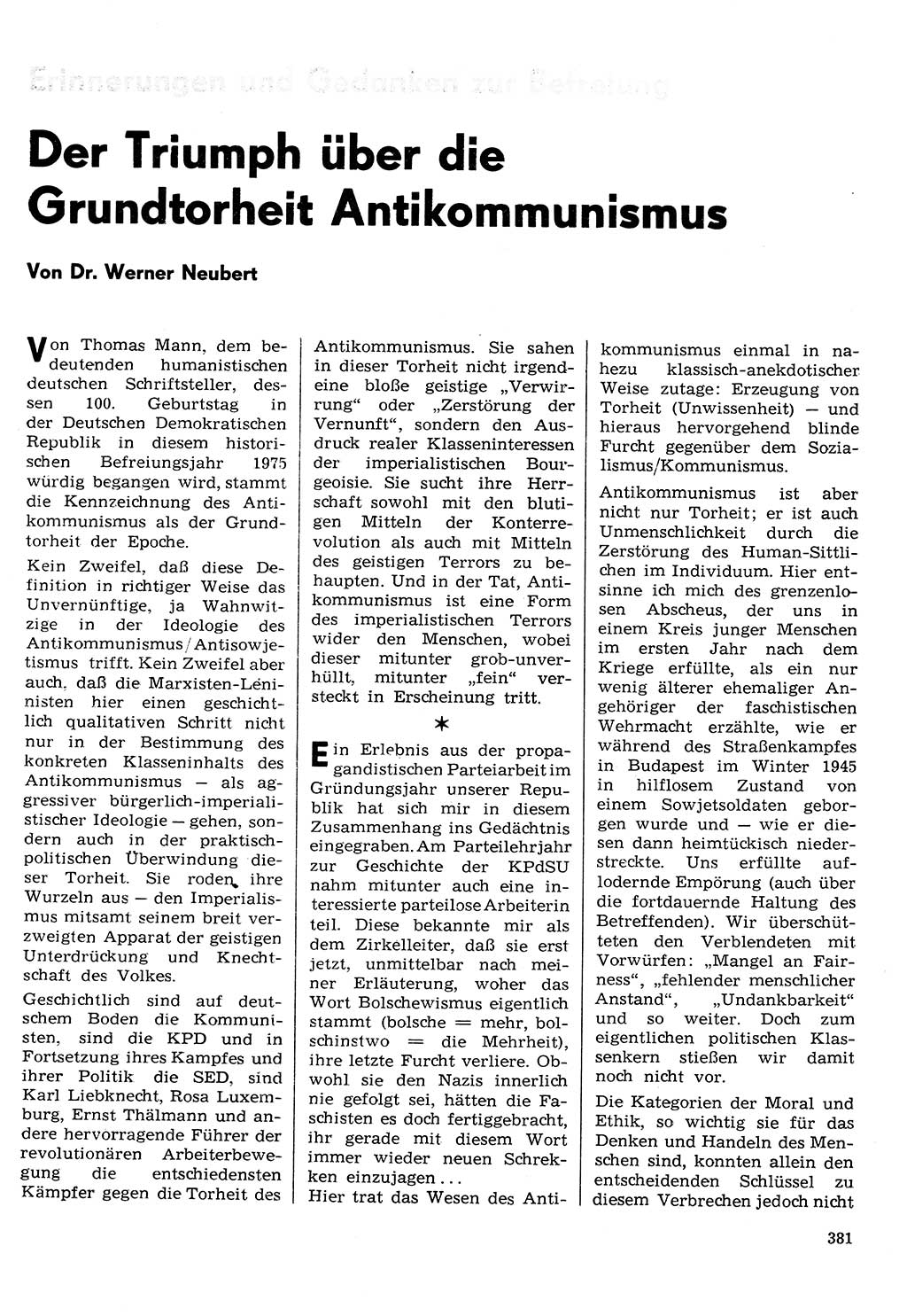 Neuer Weg (NW), Organ des Zentralkomitees (ZK) der SED (Sozialistische Einheitspartei Deutschlands) für Fragen des Parteilebens, 30. Jahrgang [Deutsche Demokratische Republik (DDR)] 1975, Seite 381 (NW ZK SED DDR 1975, S. 381)