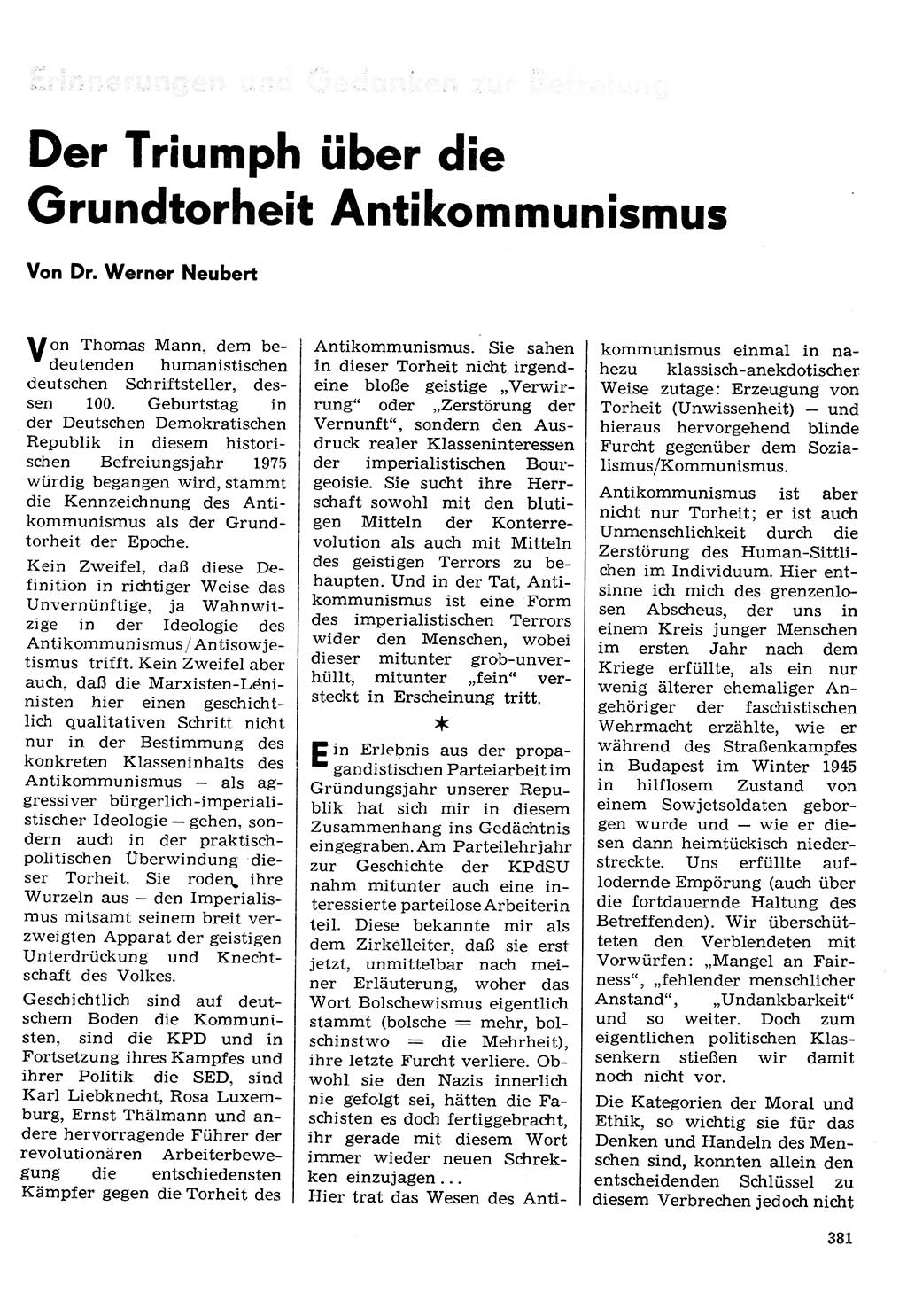 Neuer Weg (NW), Organ des Zentralkomitees (ZK) der SED (Sozialistische Einheitspartei Deutschlands) für Fragen des Parteilebens, 30. Jahrgang [Deutsche Demokratische Republik (DDR)] 1975, Seite 381 (NW ZK SED DDR 1975, S. 381)