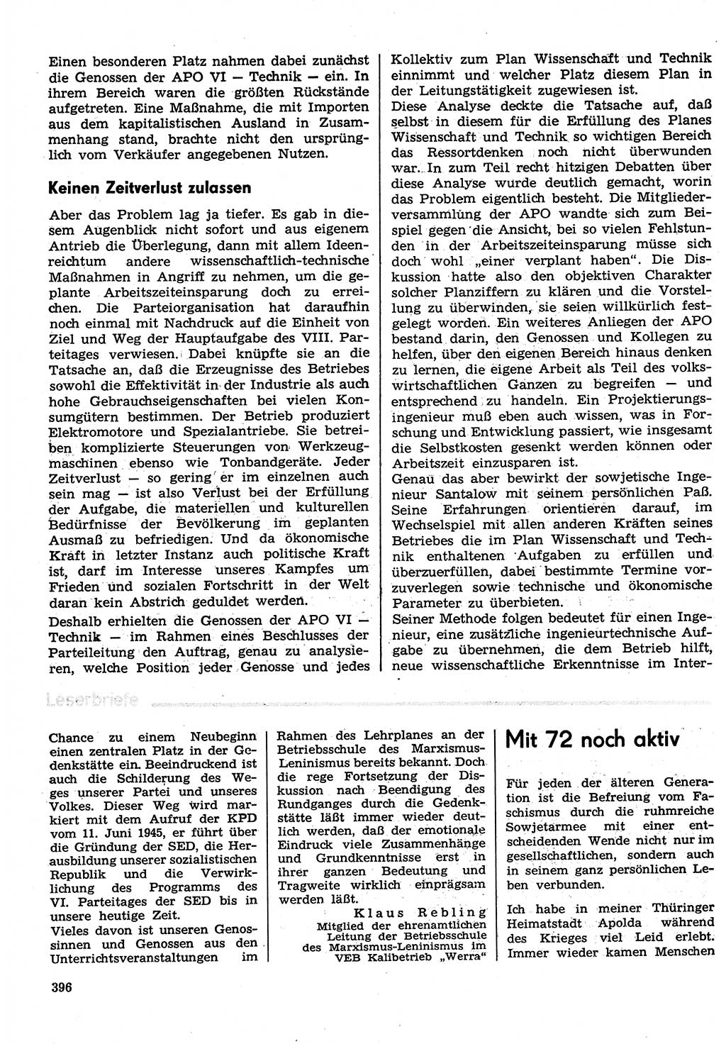 Neuer Weg (NW), Organ des Zentralkomitees (ZK) der SED (Sozialistische Einheitspartei Deutschlands) für Fragen des Parteilebens, 30. Jahrgang [Deutsche Demokratische Republik (DDR)] 1975, Seite 396 (NW ZK SED DDR 1975, S. 396)