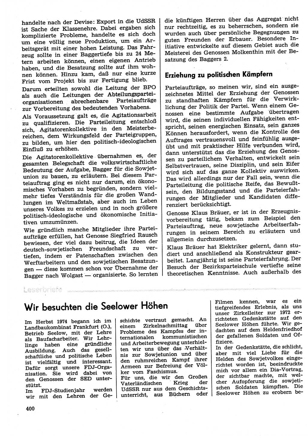 Neuer Weg (NW), Organ des Zentralkomitees (ZK) der SED (Sozialistische Einheitspartei Deutschlands) für Fragen des Parteilebens, 30. Jahrgang [Deutsche Demokratische Republik (DDR)] 1975, Seite 400 (NW ZK SED DDR 1975, S. 400)