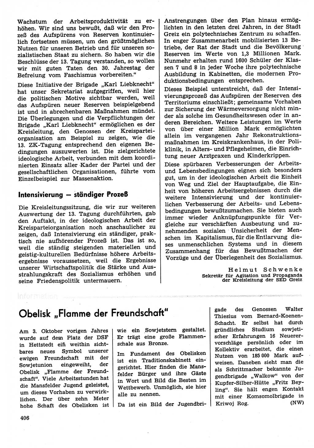 Neuer Weg (NW), Organ des Zentralkomitees (ZK) der SED (Sozialistische Einheitspartei Deutschlands) für Fragen des Parteilebens, 30. Jahrgang [Deutsche Demokratische Republik (DDR)] 1975, Seite 406 (NW ZK SED DDR 1975, S. 406)