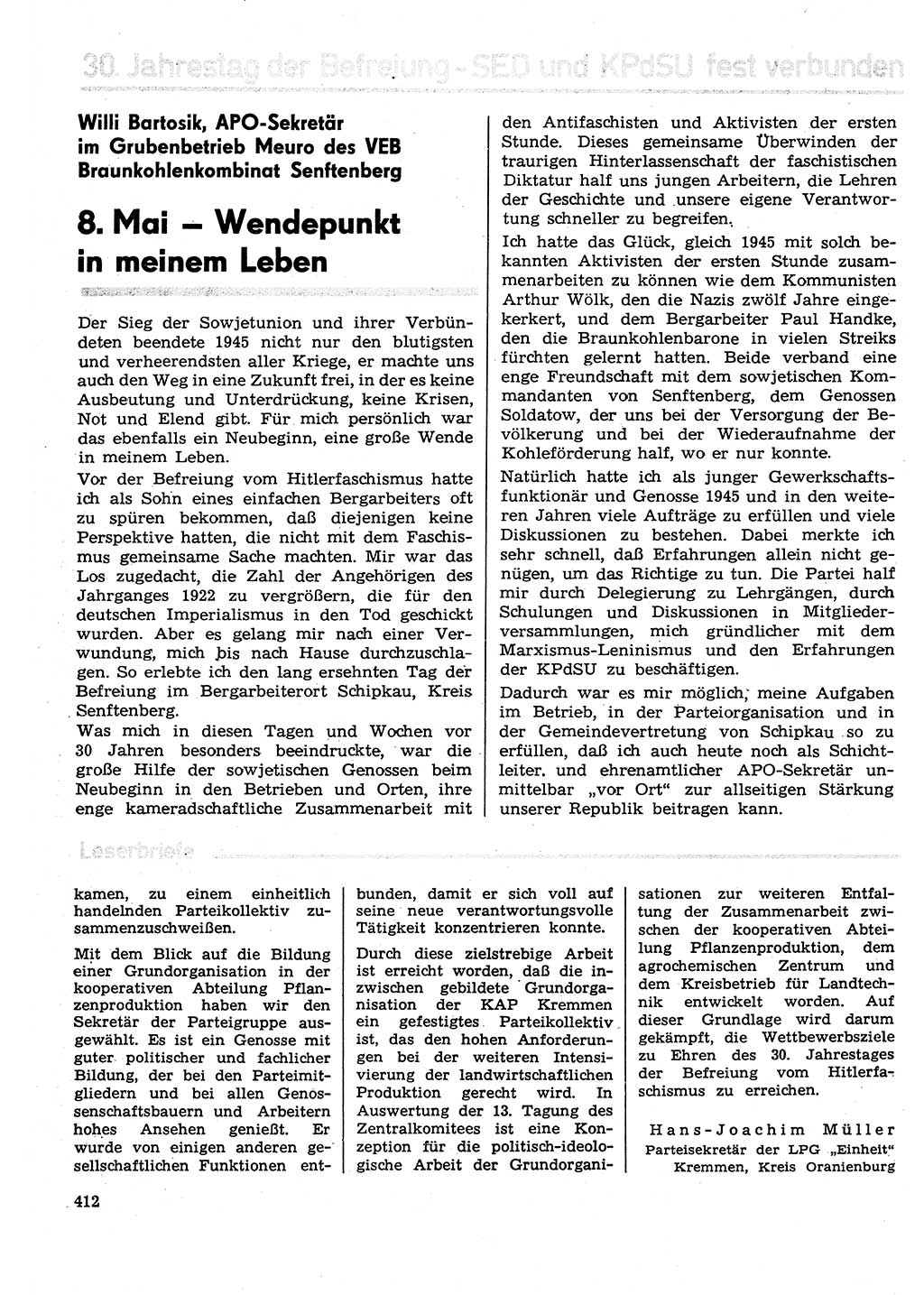 Neuer Weg (NW), Organ des Zentralkomitees (ZK) der SED (Sozialistische Einheitspartei Deutschlands) für Fragen des Parteilebens, 30. Jahrgang [Deutsche Demokratische Republik (DDR)] 1975, Seite 412 (NW ZK SED DDR 1975, S. 412)