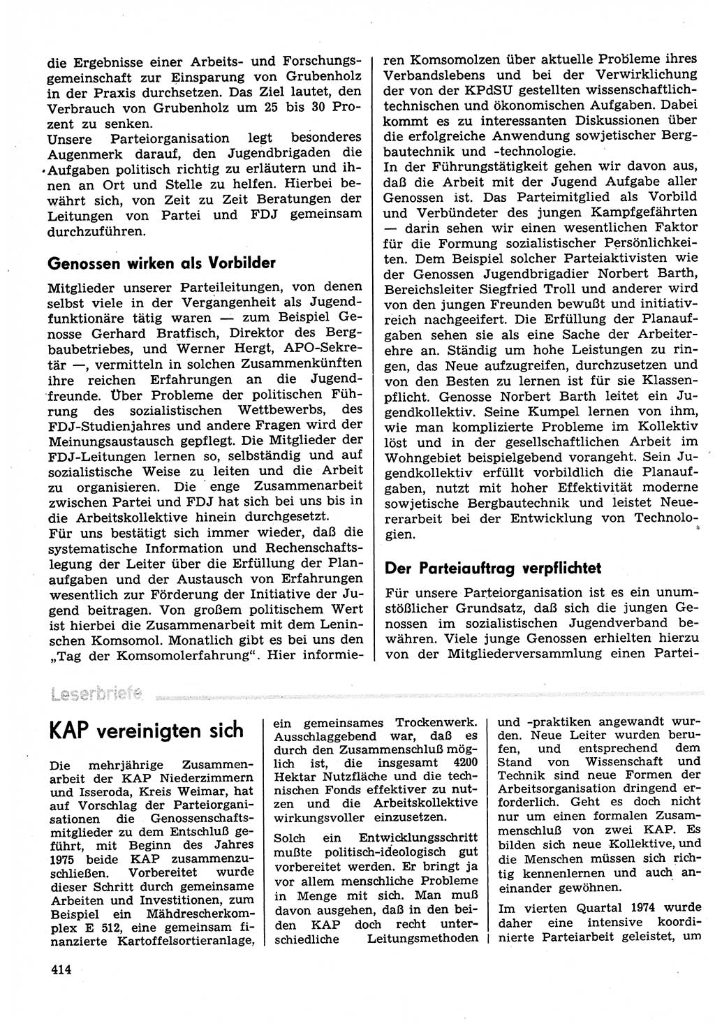 Neuer Weg (NW), Organ des Zentralkomitees (ZK) der SED (Sozialistische Einheitspartei Deutschlands) für Fragen des Parteilebens, 30. Jahrgang [Deutsche Demokratische Republik (DDR)] 1975, Seite 414 (NW ZK SED DDR 1975, S. 414)