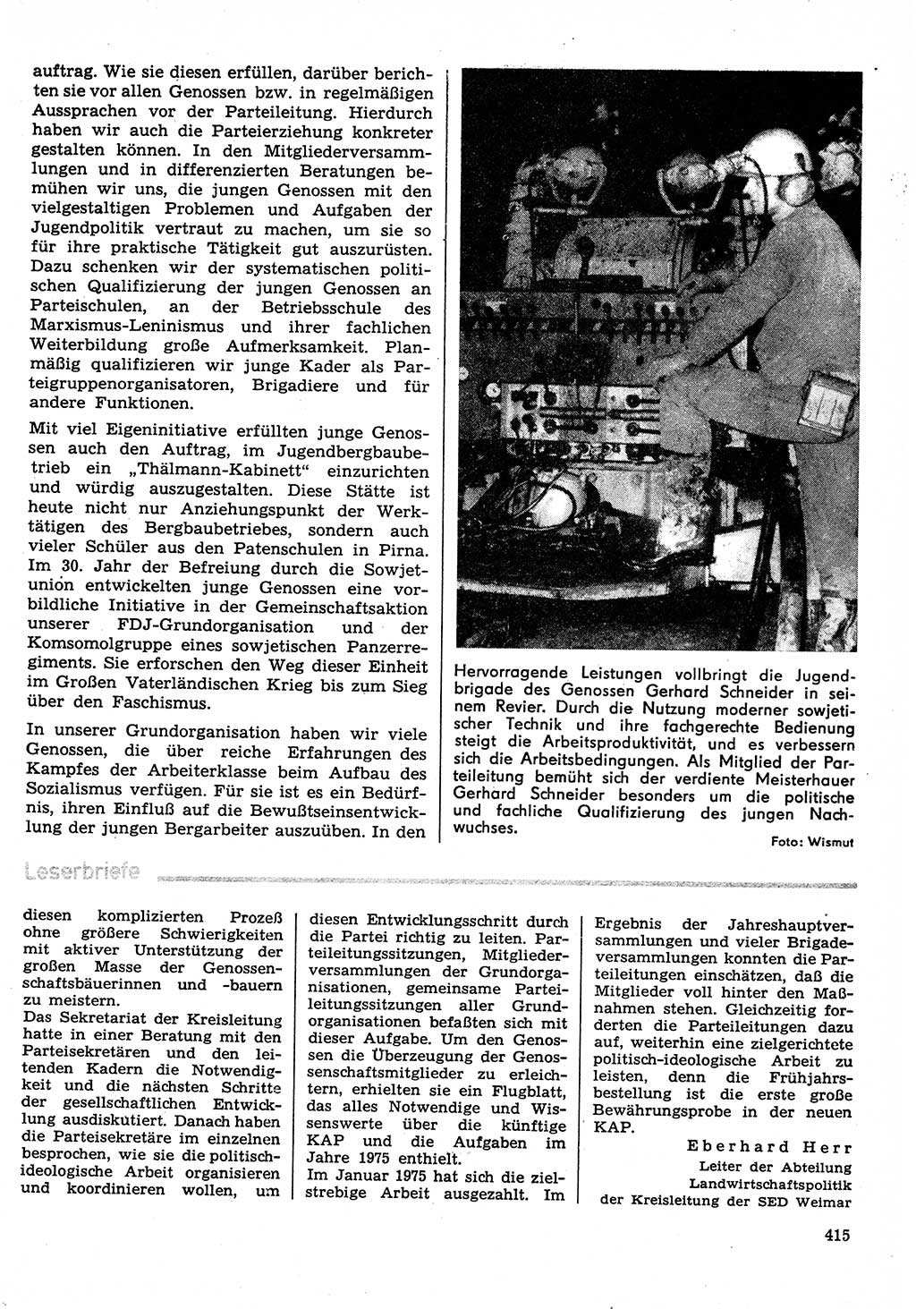 Neuer Weg (NW), Organ des Zentralkomitees (ZK) der SED (Sozialistische Einheitspartei Deutschlands) für Fragen des Parteilebens, 30. Jahrgang [Deutsche Demokratische Republik (DDR)] 1975, Seite 415 (NW ZK SED DDR 1975, S. 415)