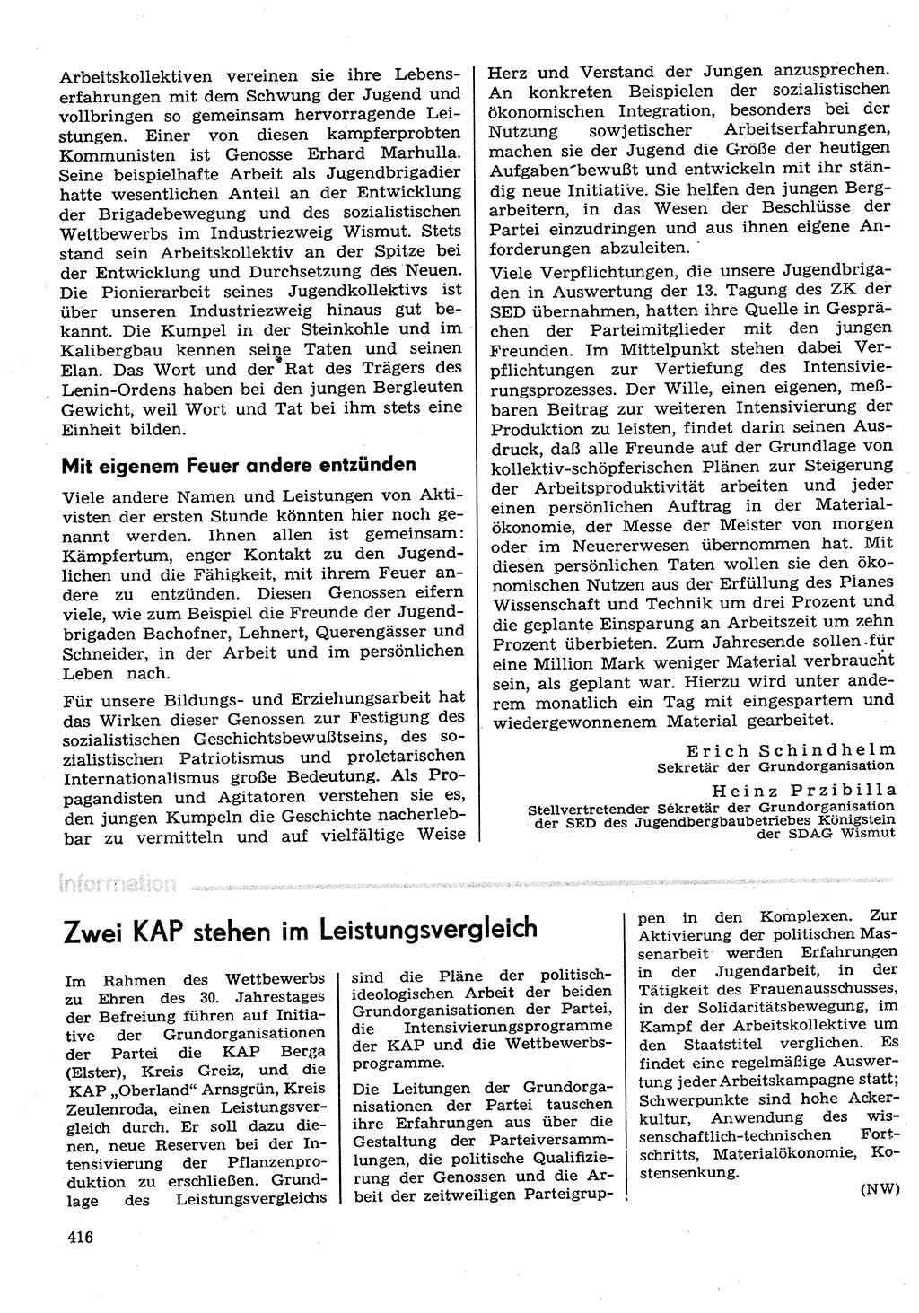 Neuer Weg (NW), Organ des Zentralkomitees (ZK) der SED (Sozialistische Einheitspartei Deutschlands) für Fragen des Parteilebens, 30. Jahrgang [Deutsche Demokratische Republik (DDR)] 1975, Seite 416 (NW ZK SED DDR 1975, S. 416)