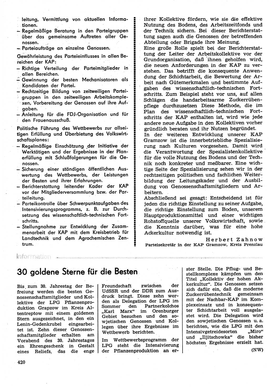 Neuer Weg (NW), Organ des Zentralkomitees (ZK) der SED (Sozialistische Einheitspartei Deutschlands) für Fragen des Parteilebens, 30. Jahrgang [Deutsche Demokratische Republik (DDR)] 1975, Seite 420 (NW ZK SED DDR 1975, S. 420)