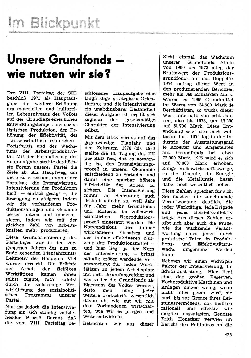 Neuer Weg (NW), Organ des Zentralkomitees (ZK) der SED (Sozialistische Einheitspartei Deutschlands) für Fragen des Parteilebens, 30. Jahrgang [Deutsche Demokratische Republik (DDR)] 1975, Seite 425 (NW ZK SED DDR 1975, S. 425)