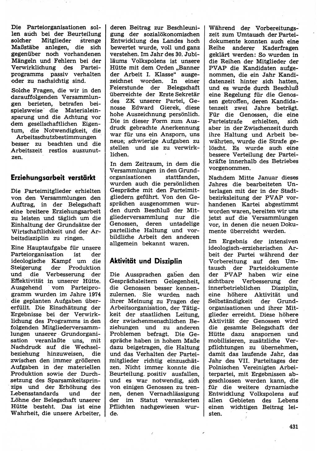 Neuer Weg (NW), Organ des Zentralkomitees (ZK) der SED (Sozialistische Einheitspartei Deutschlands) für Fragen des Parteilebens, 30. Jahrgang [Deutsche Demokratische Republik (DDR)] 1975, Seite 431 (NW ZK SED DDR 1975, S. 431)