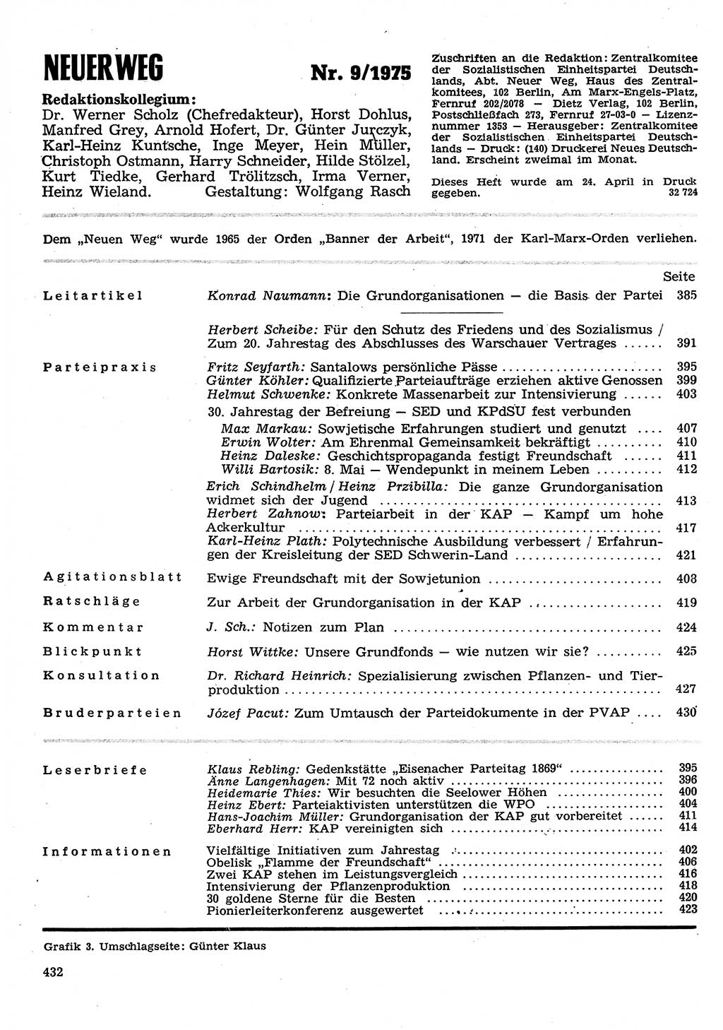 Neuer Weg (NW), Organ des Zentralkomitees (ZK) der SED (Sozialistische Einheitspartei Deutschlands) für Fragen des Parteilebens, 30. Jahrgang [Deutsche Demokratische Republik (DDR)] 1975, Seite 432 (NW ZK SED DDR 1975, S. 432)