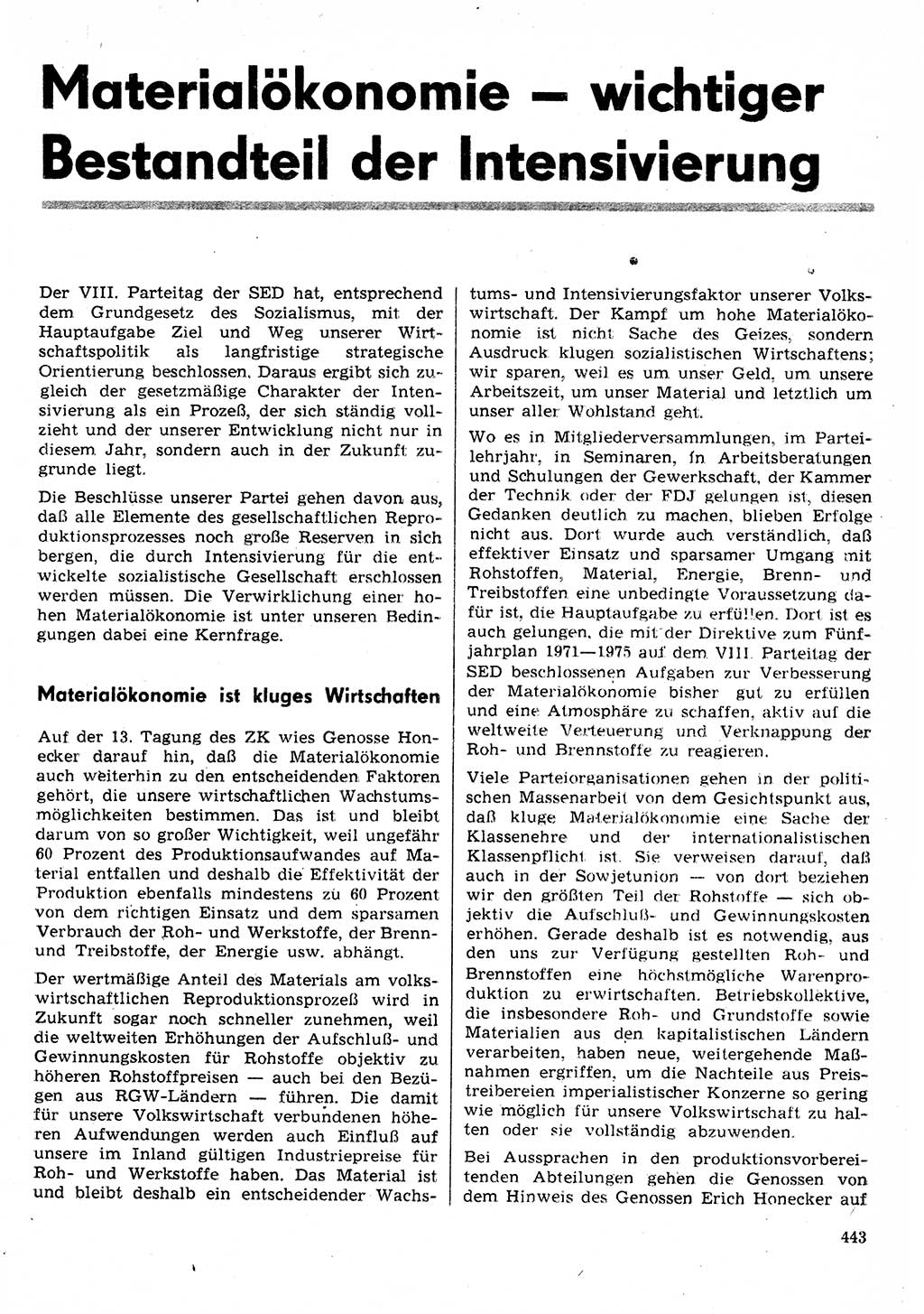 Neuer Weg (NW), Organ des Zentralkomitees (ZK) der SED (Sozialistische Einheitspartei Deutschlands) für Fragen des Parteilebens, 30. Jahrgang [Deutsche Demokratische Republik (DDR)] 1975, Seite 443 (NW ZK SED DDR 1975, S. 443)