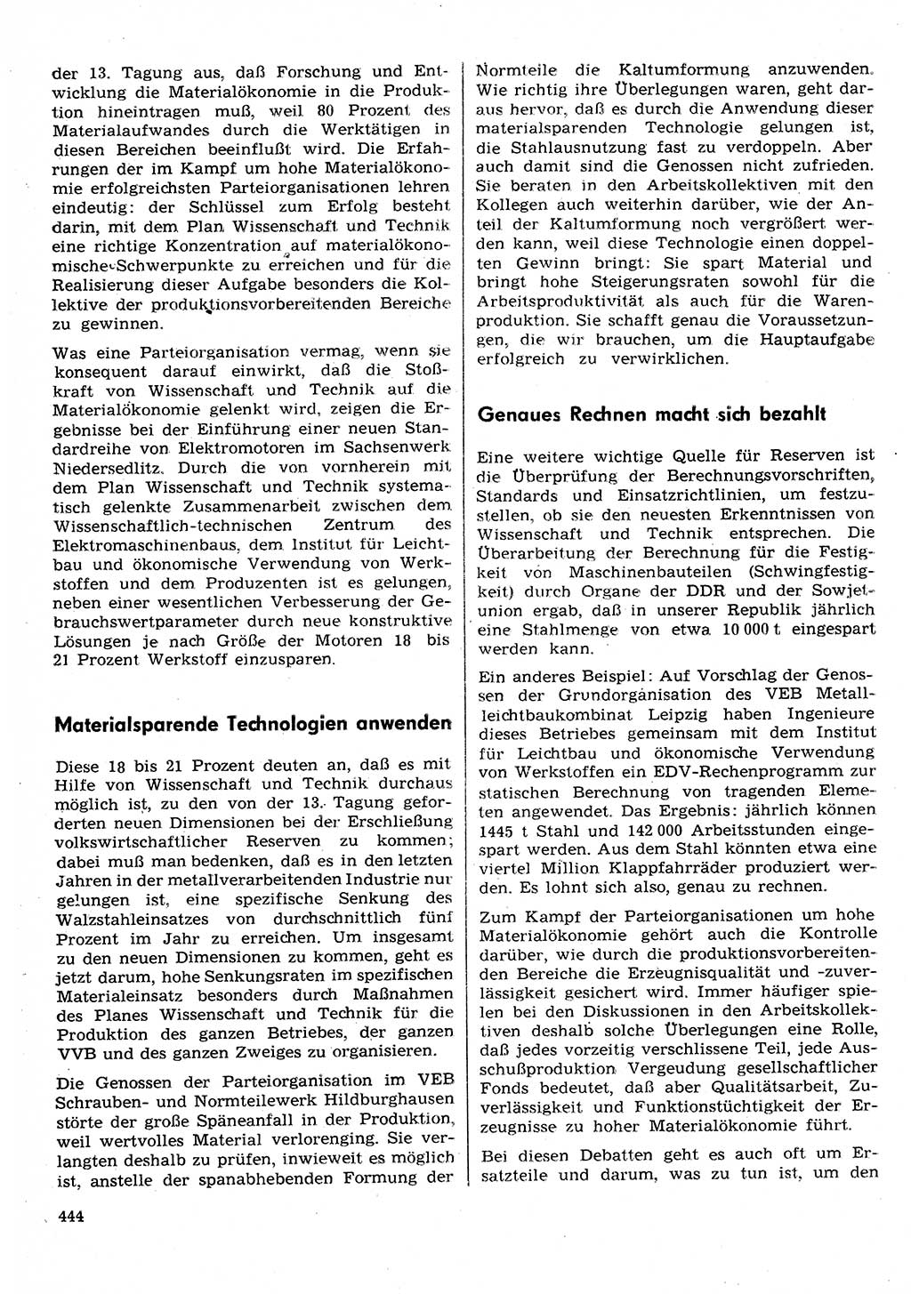 Neuer Weg (NW), Organ des Zentralkomitees (ZK) der SED (Sozialistische Einheitspartei Deutschlands) für Fragen des Parteilebens, 30. Jahrgang [Deutsche Demokratische Republik (DDR)] 1975, Seite 444 (NW ZK SED DDR 1975, S. 444)