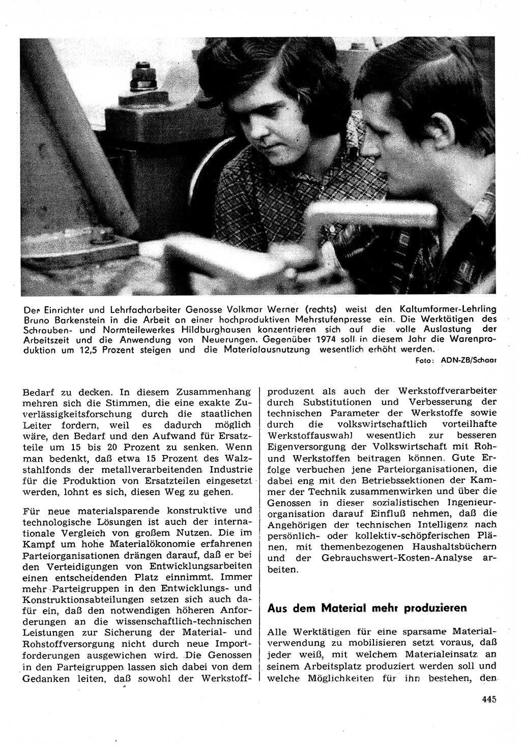 Neuer Weg (NW), Organ des Zentralkomitees (ZK) der SED (Sozialistische Einheitspartei Deutschlands) für Fragen des Parteilebens, 30. Jahrgang [Deutsche Demokratische Republik (DDR)] 1975, Seite 445 (NW ZK SED DDR 1975, S. 445)
