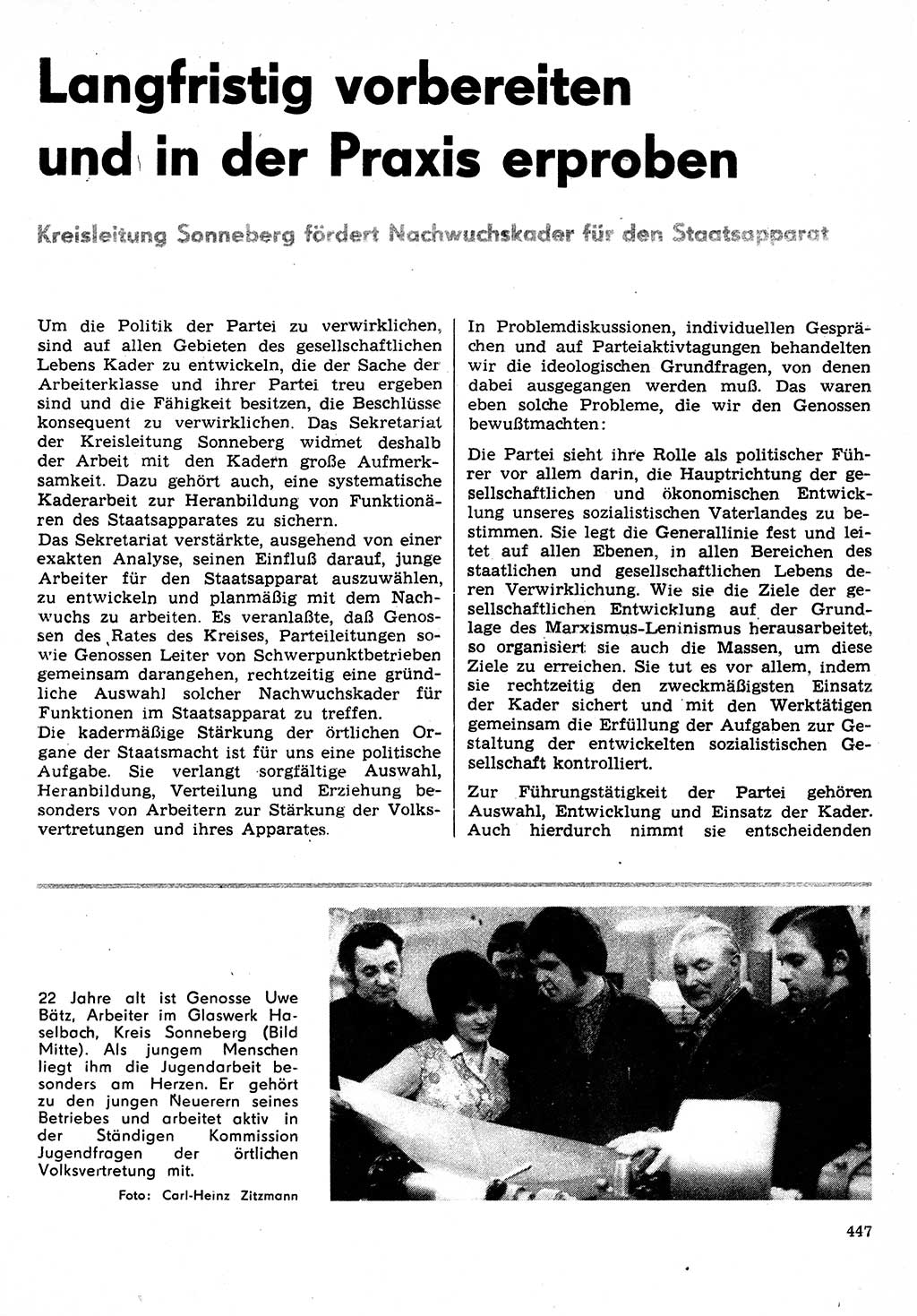 Neuer Weg (NW), Organ des Zentralkomitees (ZK) der SED (Sozialistische Einheitspartei Deutschlands) für Fragen des Parteilebens, 30. Jahrgang [Deutsche Demokratische Republik (DDR)] 1975, Seite 447 (NW ZK SED DDR 1975, S. 447)