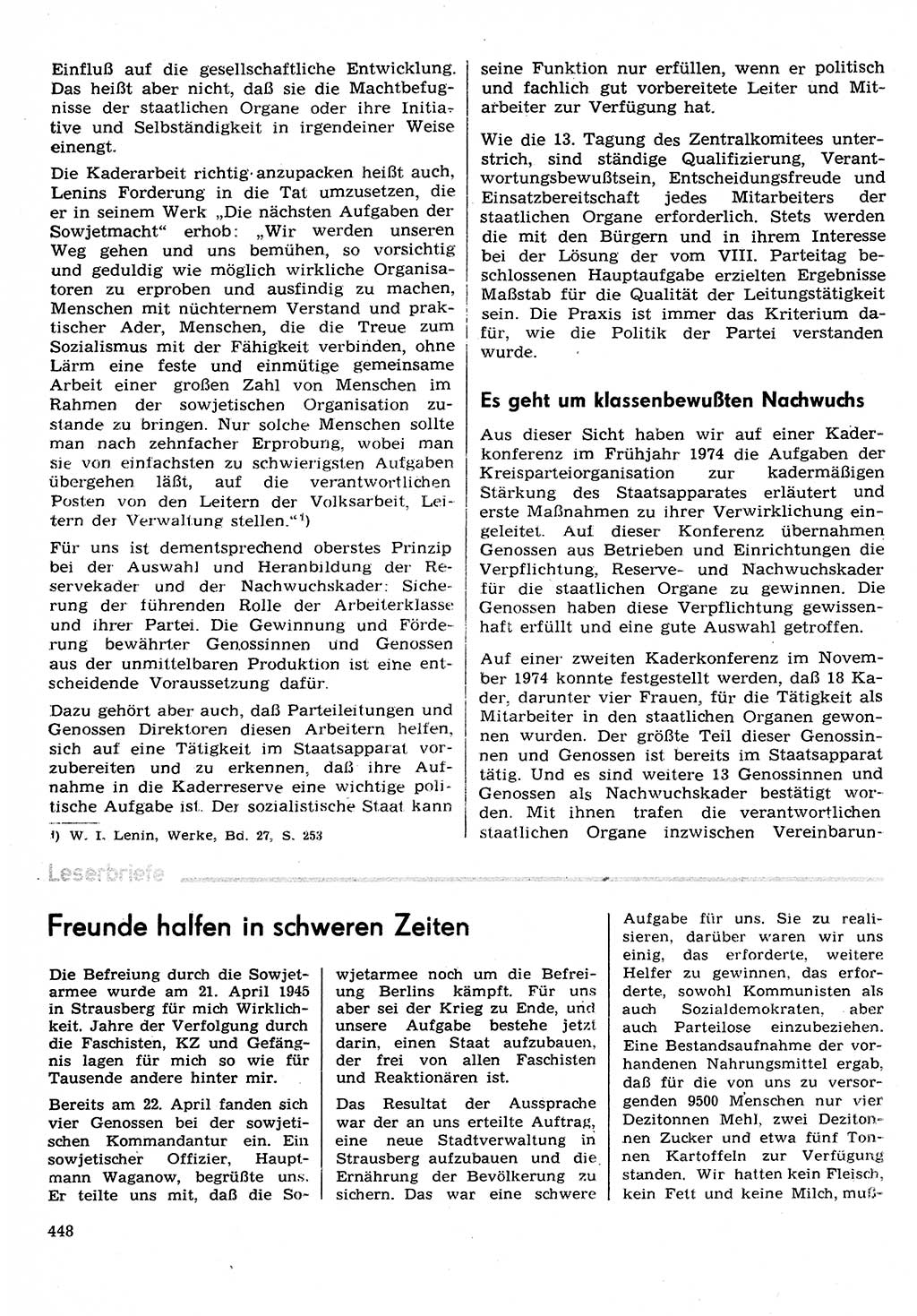 Neuer Weg (NW), Organ des Zentralkomitees (ZK) der SED (Sozialistische Einheitspartei Deutschlands) für Fragen des Parteilebens, 30. Jahrgang [Deutsche Demokratische Republik (DDR)] 1975, Seite 448 (NW ZK SED DDR 1975, S. 448)