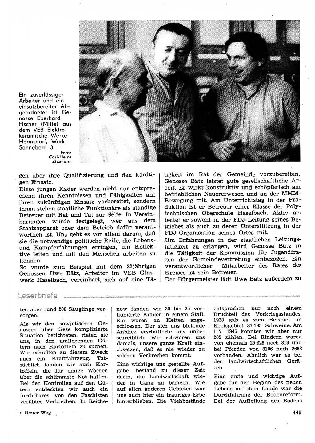 Neuer Weg (NW), Organ des Zentralkomitees (ZK) der SED (Sozialistische Einheitspartei Deutschlands) für Fragen des Parteilebens, 30. Jahrgang [Deutsche Demokratische Republik (DDR)] 1975, Seite 449 (NW ZK SED DDR 1975, S. 449)