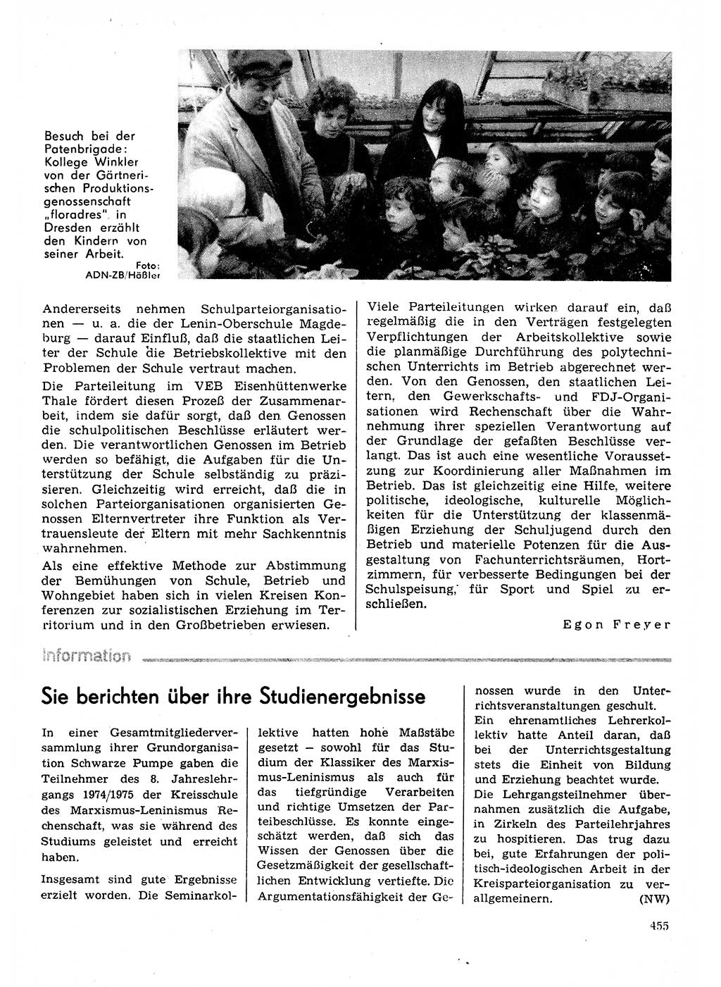 Neuer Weg (NW), Organ des Zentralkomitees (ZK) der SED (Sozialistische Einheitspartei Deutschlands) für Fragen des Parteilebens, 30. Jahrgang [Deutsche Demokratische Republik (DDR)] 1975, Seite 455 (NW ZK SED DDR 1975, S. 455)