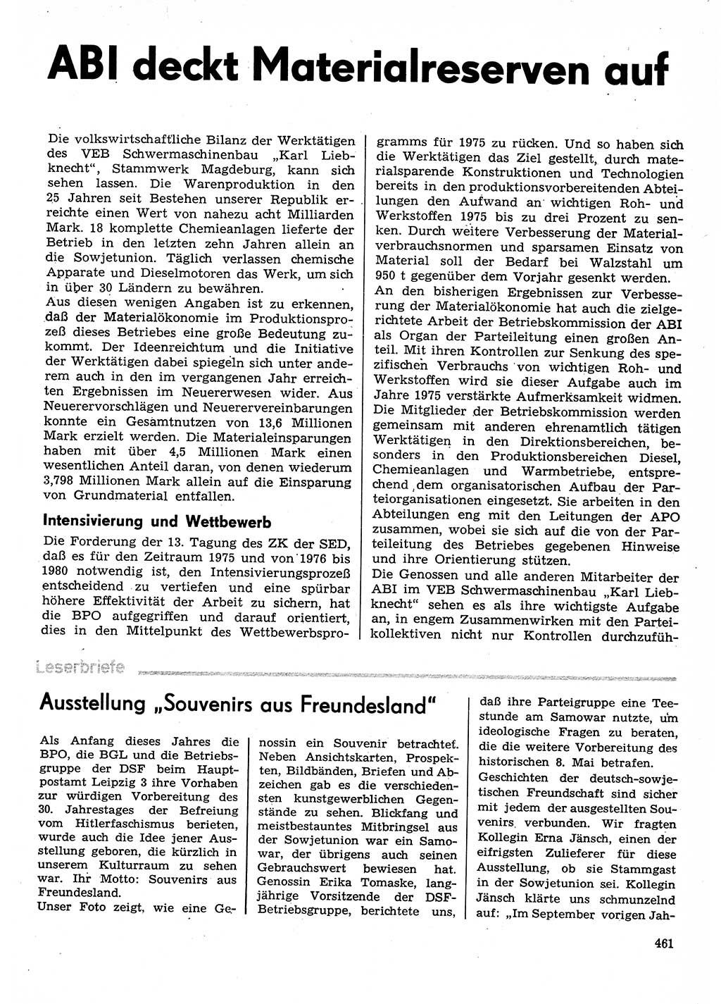 Neuer Weg (NW), Organ des Zentralkomitees (ZK) der SED (Sozialistische Einheitspartei Deutschlands) für Fragen des Parteilebens, 30. Jahrgang [Deutsche Demokratische Republik (DDR)] 1975, Seite 461 (NW ZK SED DDR 1975, S. 461)