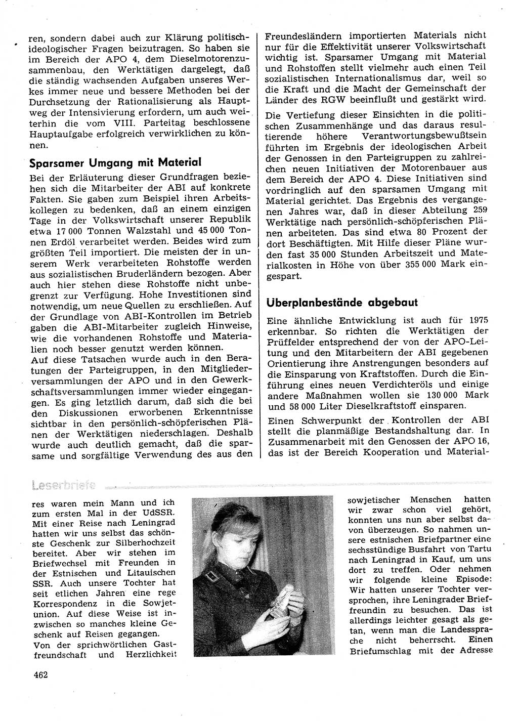 Neuer Weg (NW), Organ des Zentralkomitees (ZK) der SED (Sozialistische Einheitspartei Deutschlands) für Fragen des Parteilebens, 30. Jahrgang [Deutsche Demokratische Republik (DDR)] 1975, Seite 462 (NW ZK SED DDR 1975, S. 462)