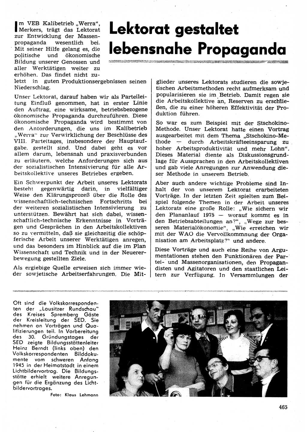 Neuer Weg (NW), Organ des Zentralkomitees (ZK) der SED (Sozialistische Einheitspartei Deutschlands) für Fragen des Parteilebens, 30. Jahrgang [Deutsche Demokratische Republik (DDR)] 1975, Seite 465 (NW ZK SED DDR 1975, S. 465)